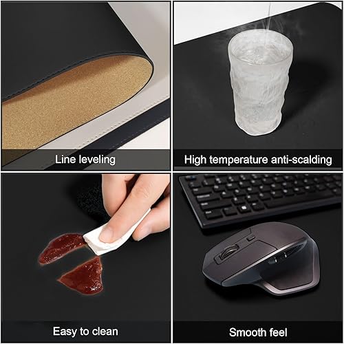 Miniatura 5 de DAWNTREES Tapete de escritorio de doble cara, tapete de escritorio de cuero, negro 35.5 x 17 pulgadas, protector de escritorio de corcho, con