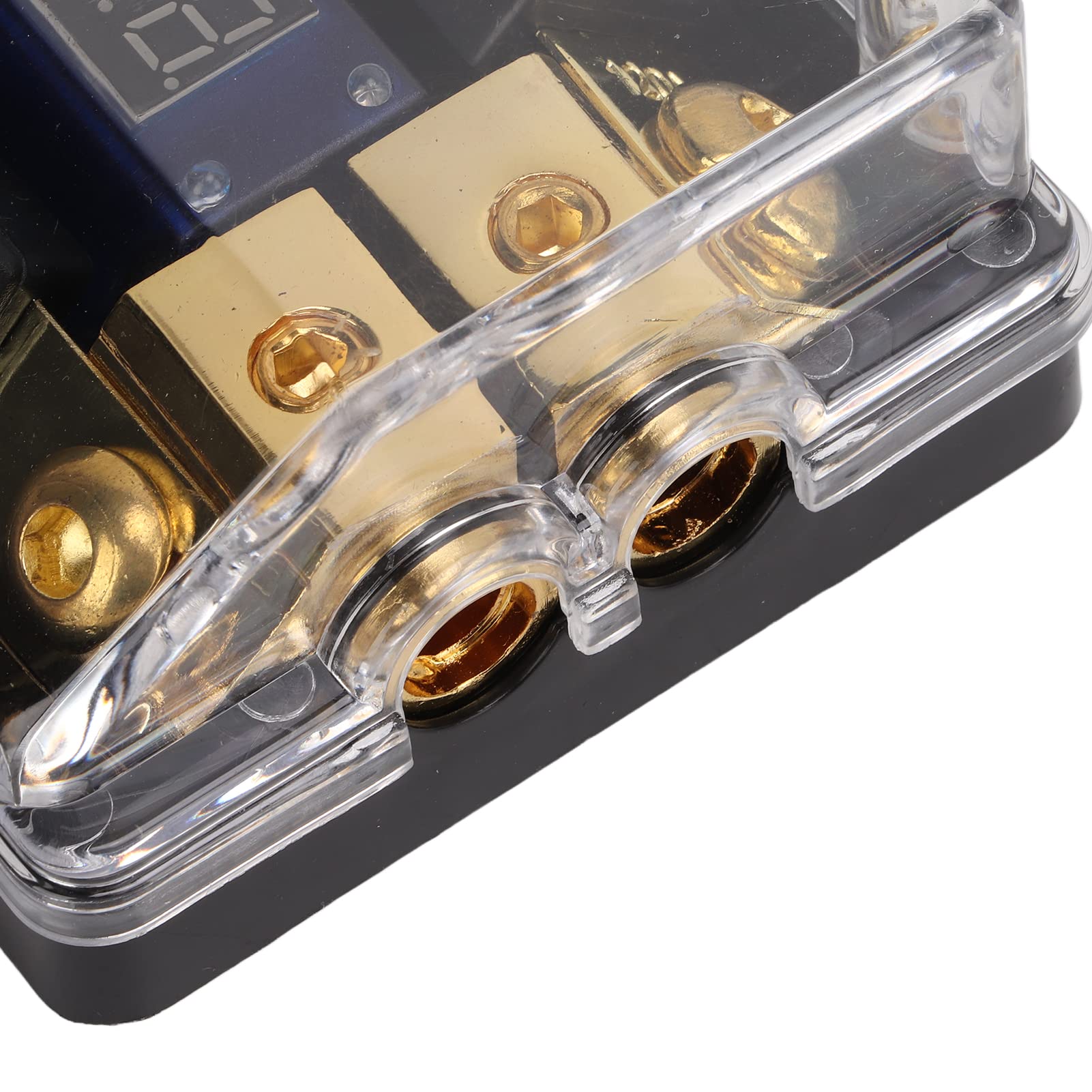 Distributore di terra di alimentazione, distributore di audio per auto, 1 in 2 out Distributore di terra di alimentazione Splitter in rame universale per cavo di calibro 0/2 per auto, rame ABS 120a