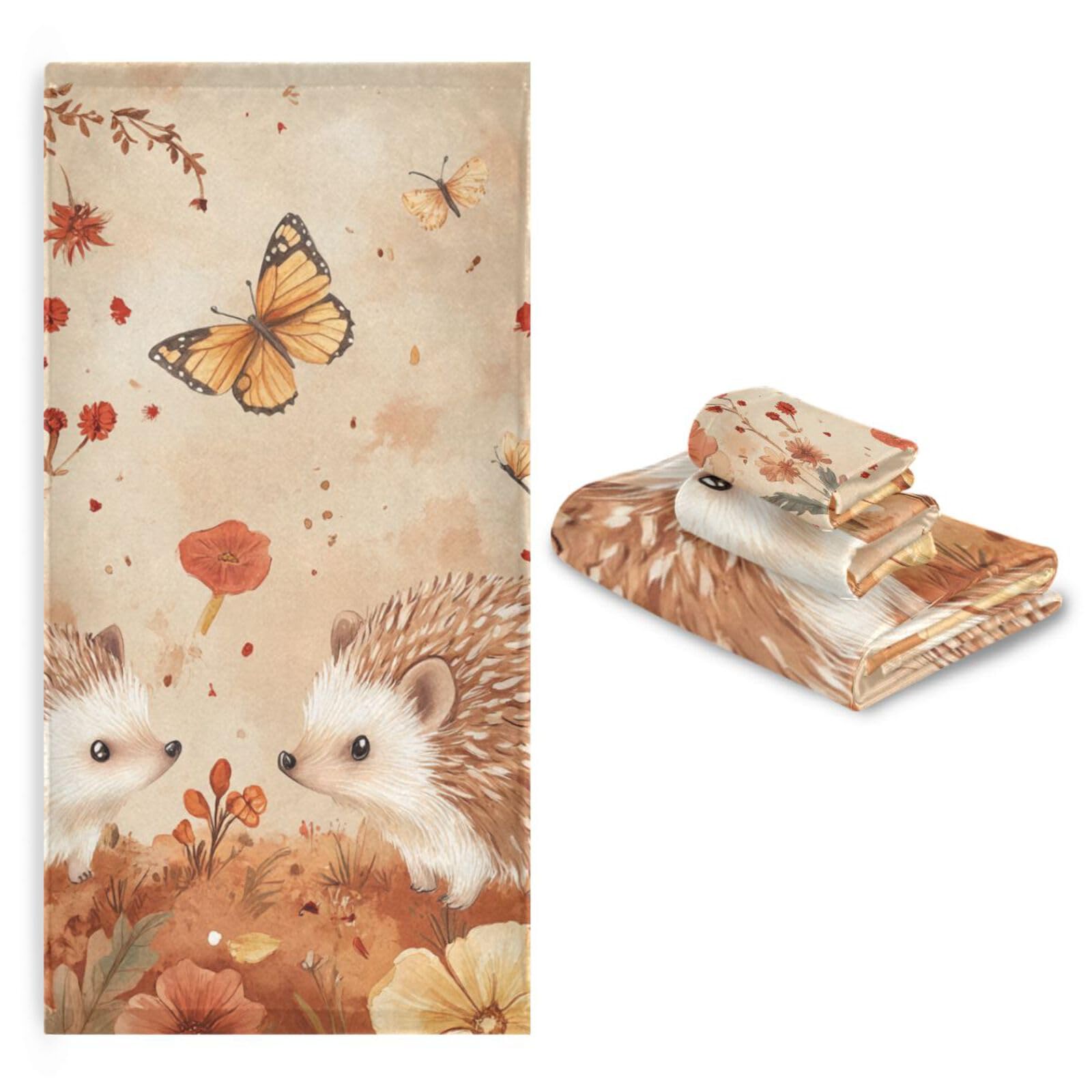 Set di 3 asciugamani morbidi per il viso a forma di riccio in terracotta con cartoni animati, 1 asciugamano da bagno, 1 asciugamano per le mani, 1 panno per il corpo e il viso da bagno