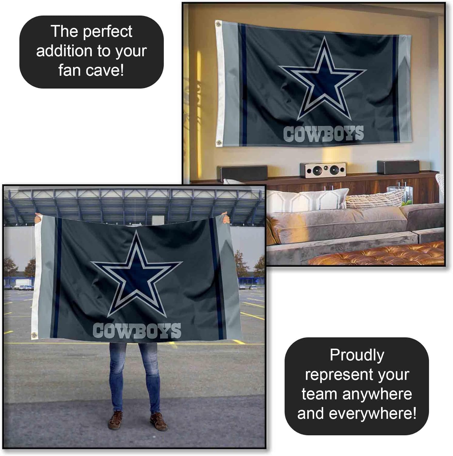 Dallas Cowboys Blackout Sideline Flag Outdoor Indoor 3x5 Foot Banner - Image 5