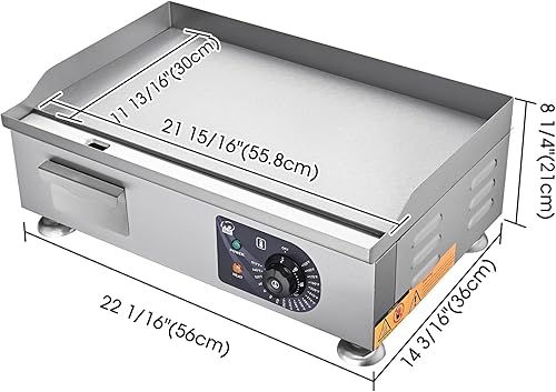 Miniatura 9 de WeChef 22 "Plancha comercial 3000 W Plancha eléctrica de encimera antiadherente plana de acero inoxidable ajustable restaurante parrilla control de