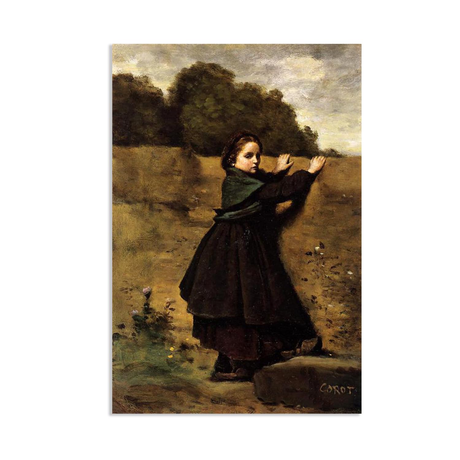 Hau3sh3a Jean Baptiste Camille Corot Wall Art The Curious Little Girl Famous Nature Painting Print Giclee Canvas Wall Decor for Living Room Bedroom Office Home Decor85x60cm(33x24in) Poster