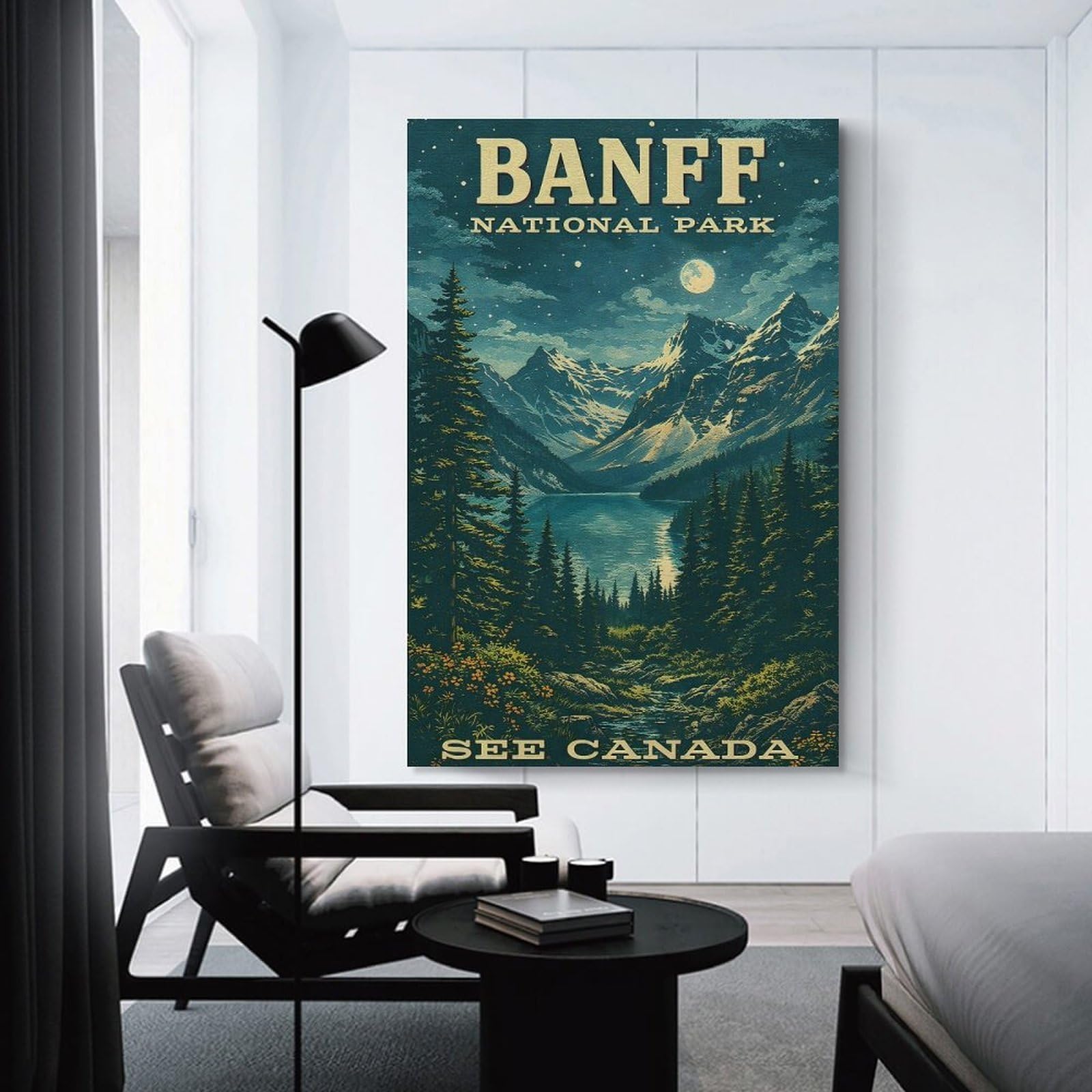 Junmoney Banff National Park Vintage (3) Canvas Wall Decor, 20x30inch(50x75cm), for Lounge Decor, Bedroom Walls Or Flats, Eye Catching Artwork for Blank Walls