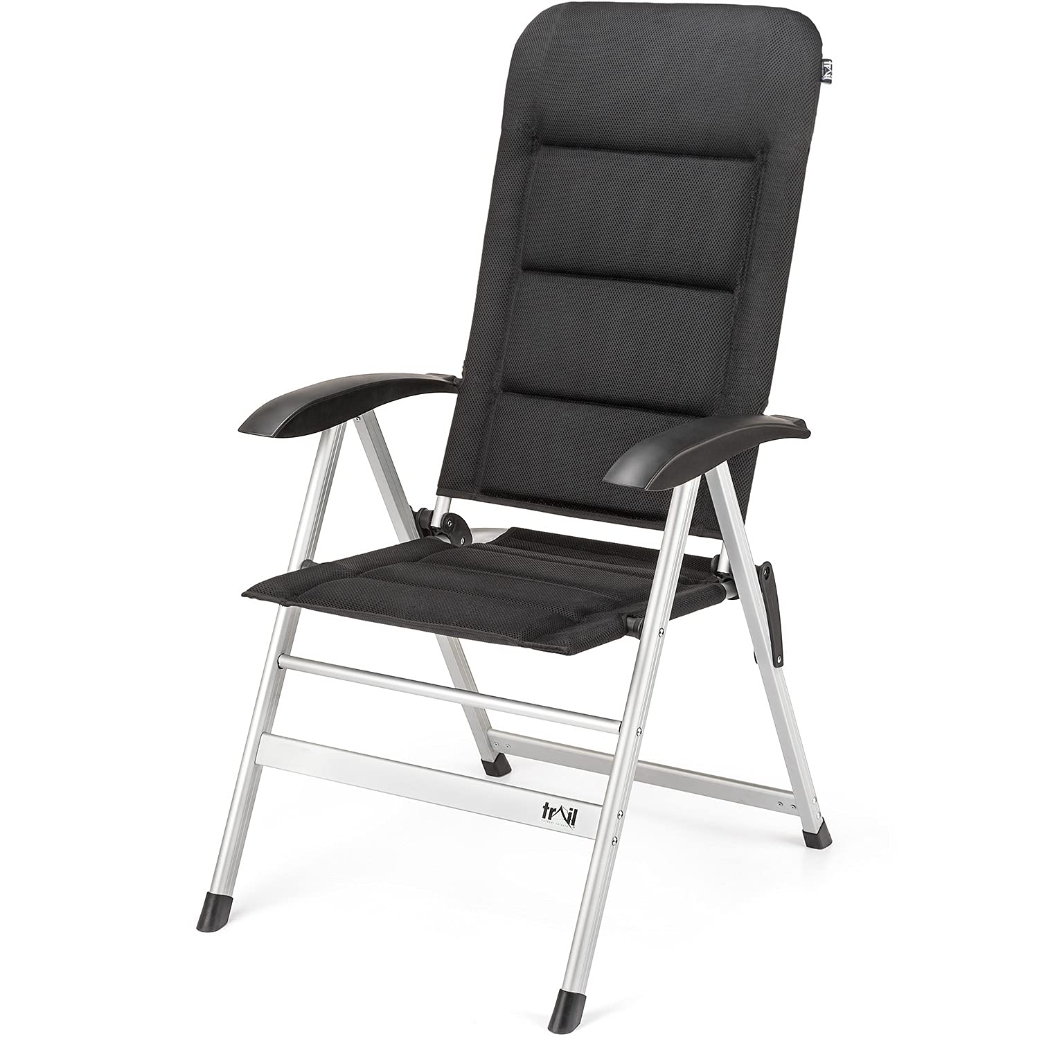 Trail Reclining Camping Chair, Folding Lightweight Aluminium Recliner with 7 Positions, Sponge-Padded Seat, Backrest & Headrest, Breathable Luxury Mesh, 150kg Capacity, Folds to 100cm x 60cm x 12cm