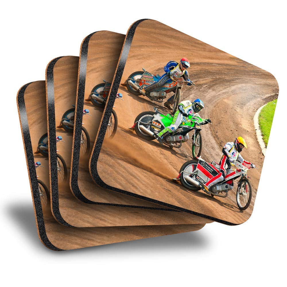 Destination Vinyl Ltd Multicolor Great Coasters (Set Of 4) Square - Speedway Track Bike Biker Drink Glossy Coasters/Tabletop Protection For Any Table Type #2759