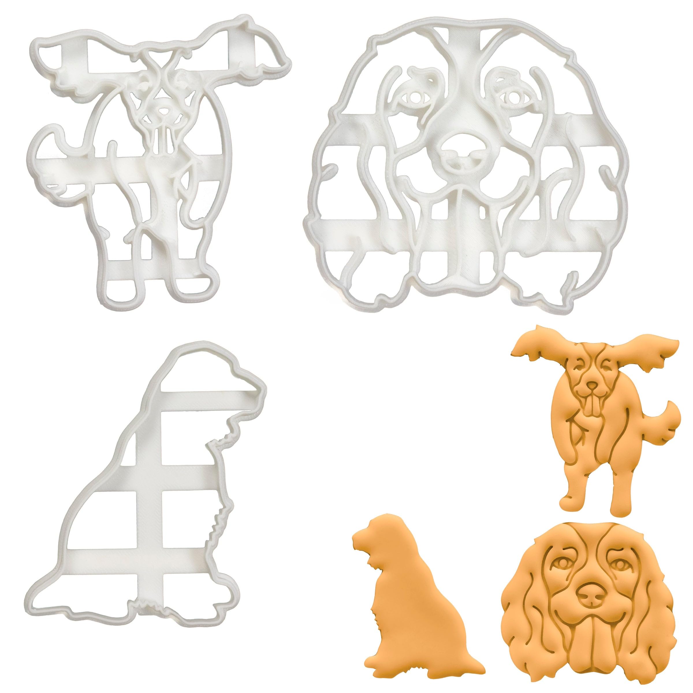 3er Set English Springer Spaniels Ausstechformen (Formen: Gesicht, Springend & Silhouette), 3 Teile, Bakerlogy