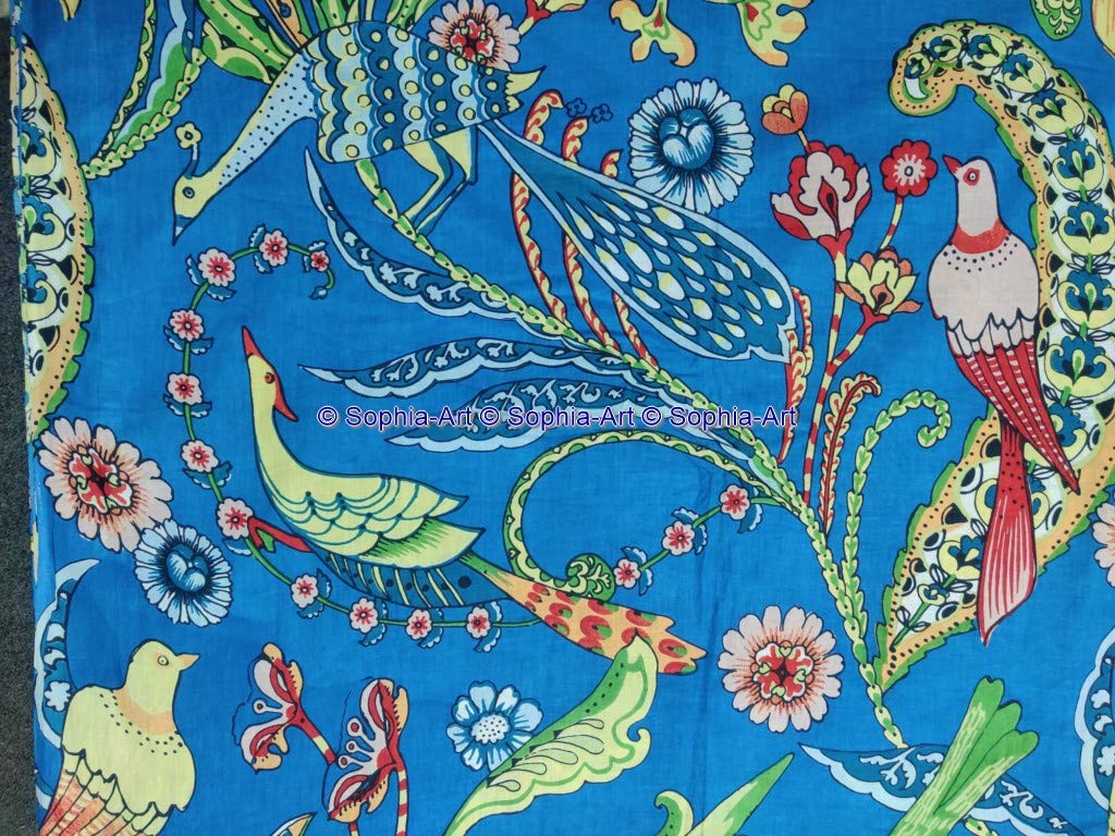 The Yard - Tessuto in voile con stampa indiana a forma di pavone con stampa etnica Sanganer Kurti, per sartoria, cucito e trapuntatura zingara