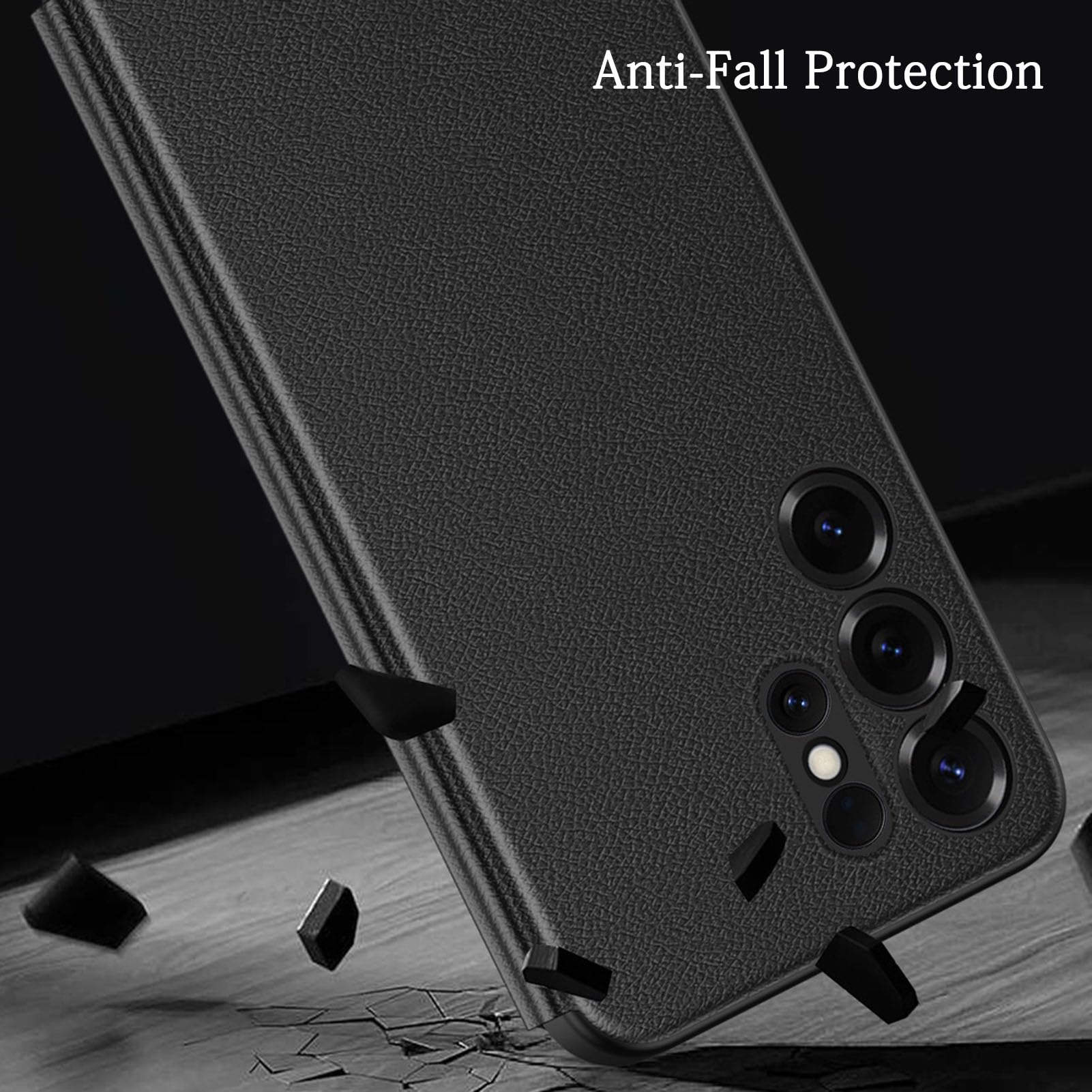 Skórzane etui do Samsung Galaxy S25 Ultra/S25 Plus/S25, etui z klapką Smart Wake Flip View, osłona obiektywu bocznego, szare, S25 Ultra