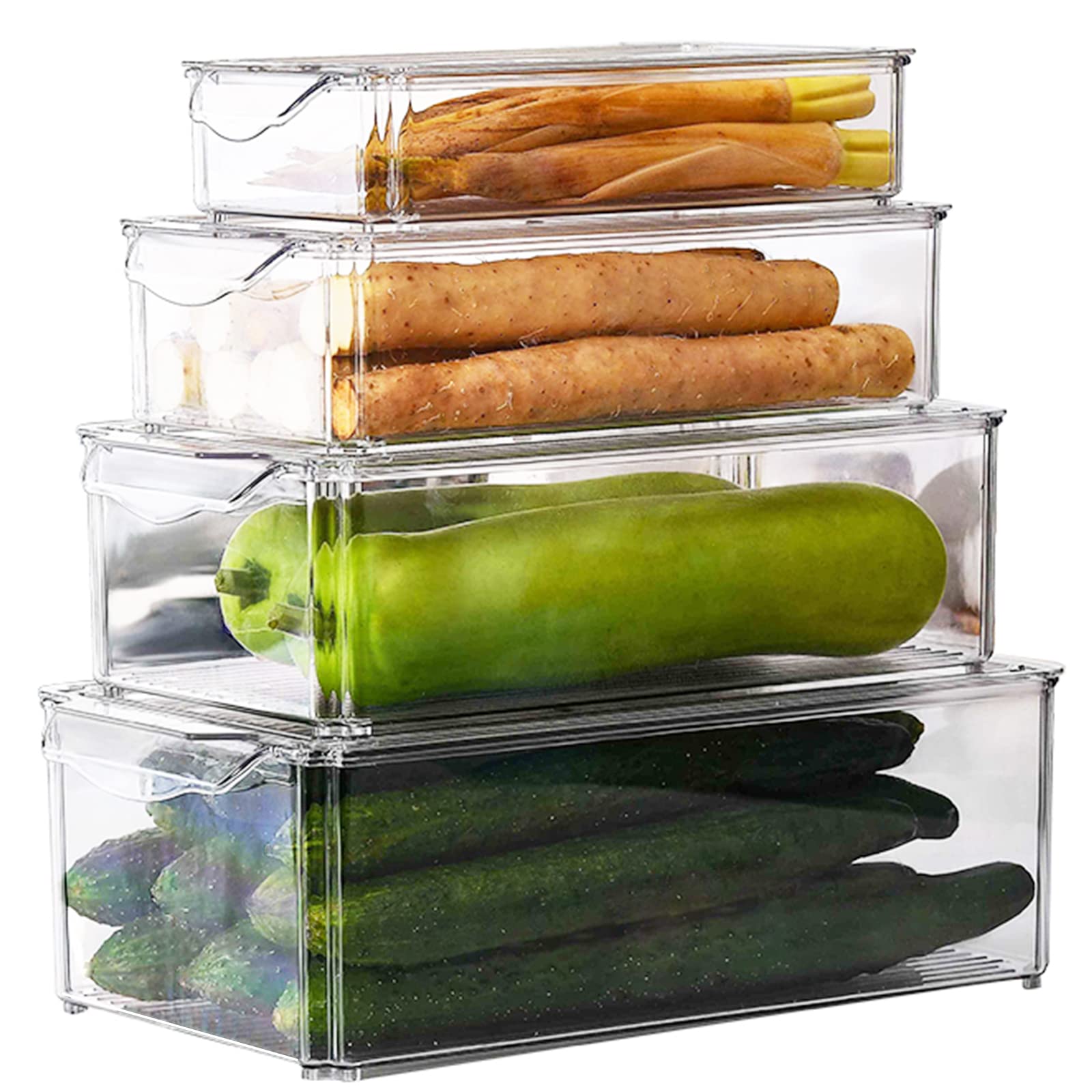 Buy Set of 4 Fridge Organizer Stackable Refrigerator Organizer Bins