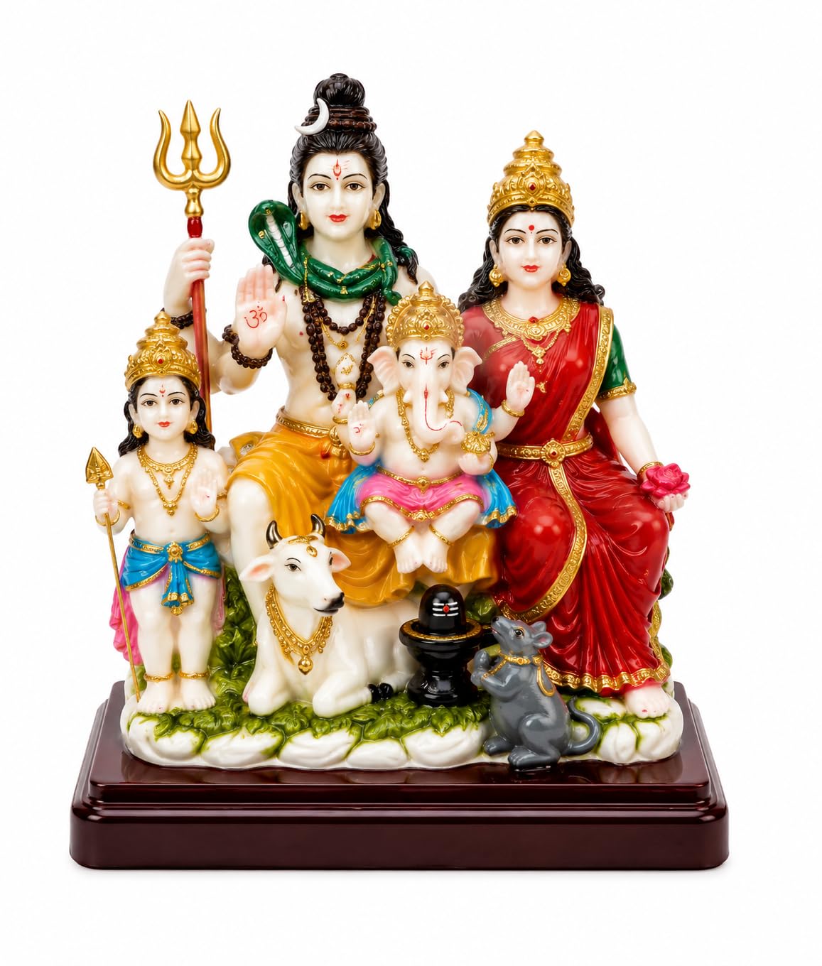 Shiv Parivar Idol 8 Inch | Lord Shiva Maa Parvati Ganesh Kartikeya Murti with Nandi & Shivling | Premium Resin Mahadev Family Statue Showpiece for Home Temple, Mandir, Pooja Room | Diwali Return Gift