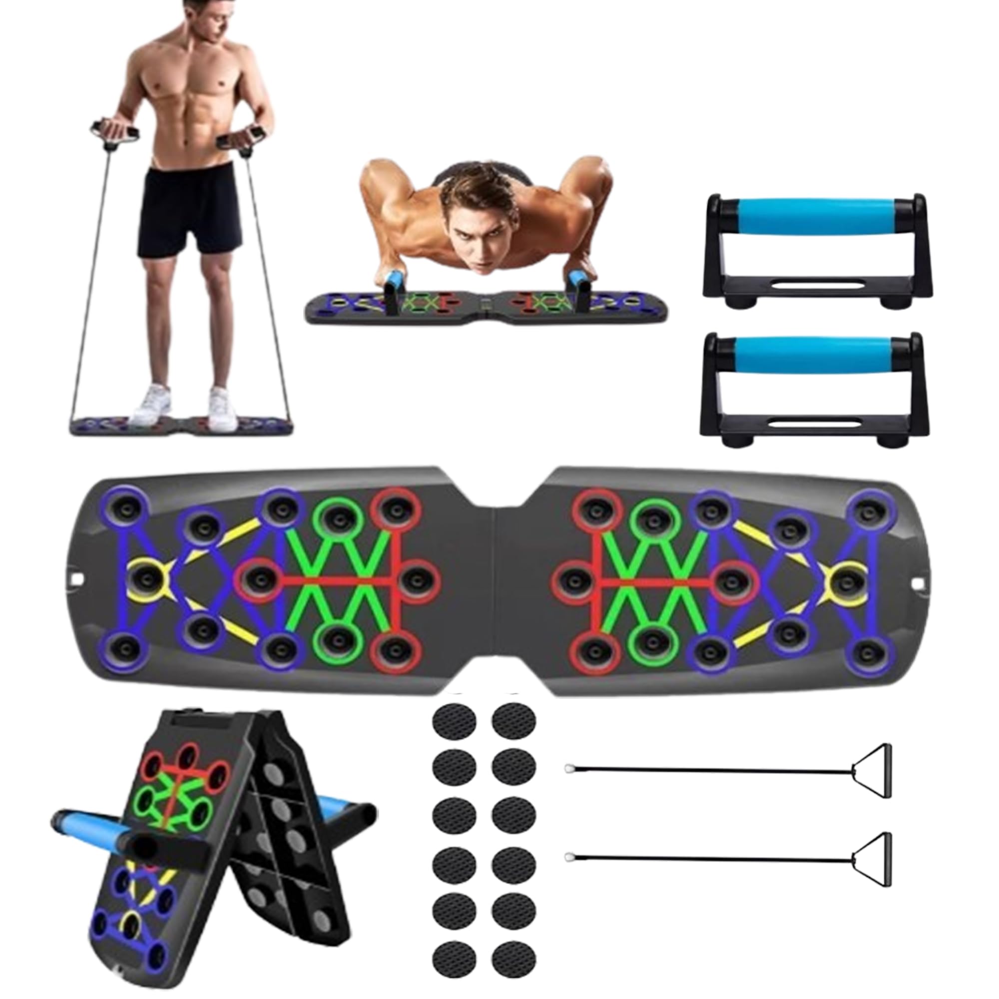14-in-1 Push Up Board with Resistance Bands & Jump Rope, Foldable Multifunctional Fitness Training System for Chest, Arms, Shoulders, Back & Core, Home Gym Strength Workout Equipment for Men & Women