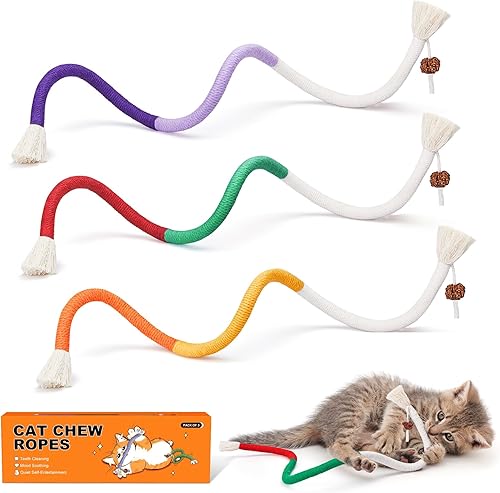 Potaroma Juguetes para gatos, 3 piezas con hierba gatera natural recargable, juguete de limpieza de dientes seguro para gatitos de interior,