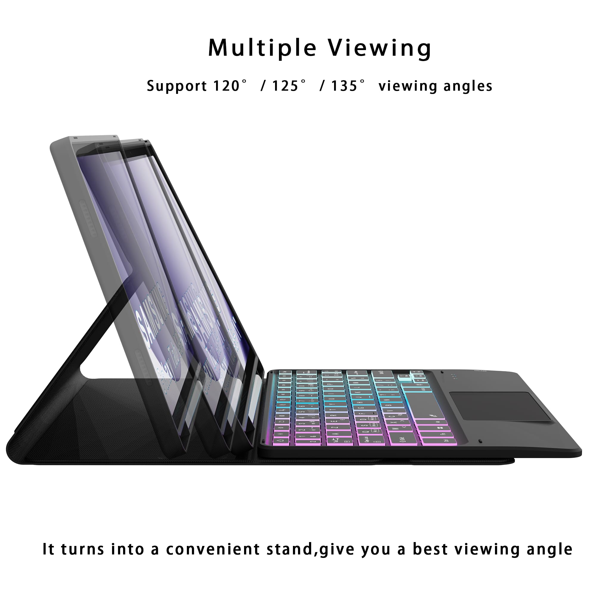 pour Samsung Galaxy Tab A9+ 11 pouces Étui avec clavier détachable - français AZERTY, Clavier rétroéclairé 3 zones 7 couleurs DIY avec pavé tactile - Étui clavier pour Galaxy Tab A9 Plus 11" 2023