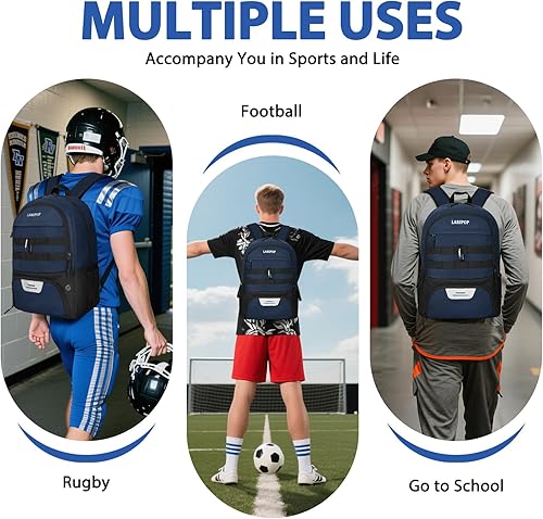 Miniatura 7 de LARIPOP Bolsa de fútbol grande mochila y bolsas de fútbol juvenil para baloncesto, voleibol y fútbol, bolsa deportiva separada para zapatos de tacos