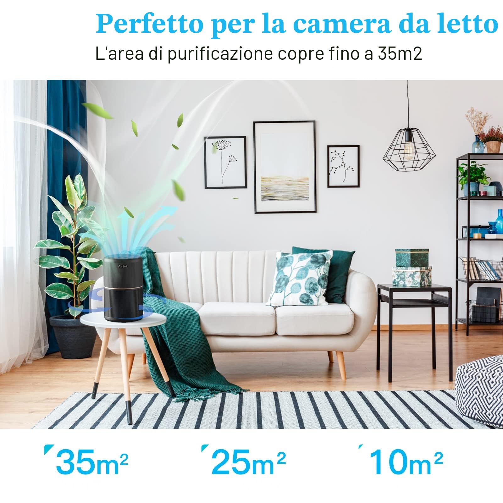AIRTOK 2PC Purificatore Aria, Purificatore d'Aria con Spugna Aromatica,H13 HEPA Air Purifier rimuove polvere,odori di animali domestici, filtro d'aria a 4 stadi|3 velocità della ventola