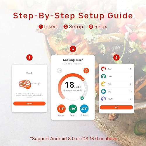 Miniatura 4 de S Pro - Termómetro inalámbrico para carne, termómetro Bluetooth, termómetro digital inteligente inalámbrico para carne con control de aplicación,