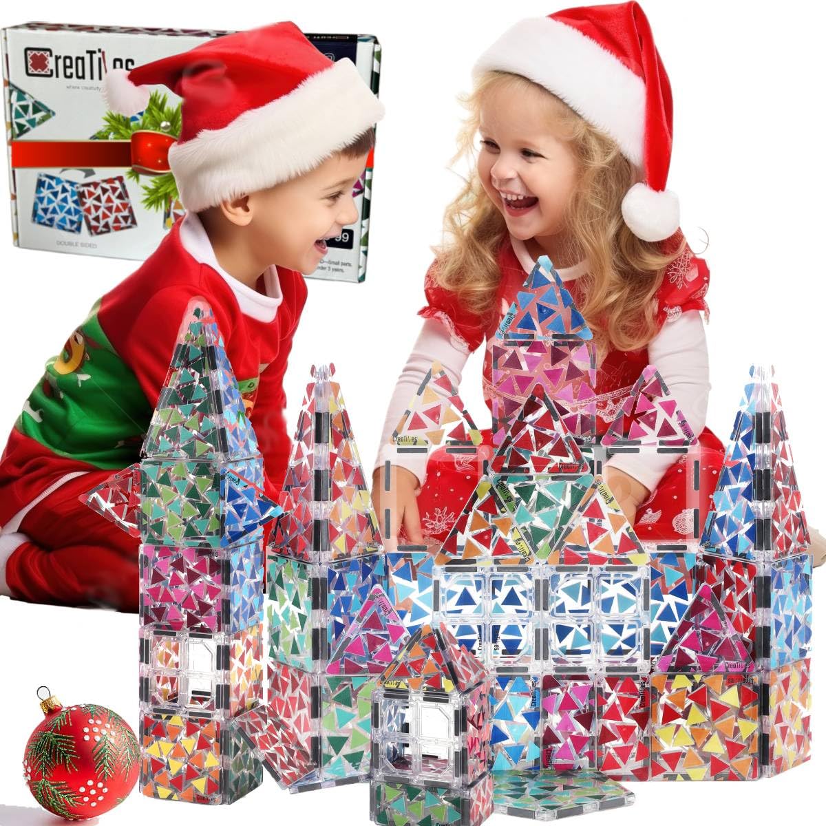 Magnetic Tiles Set - 52 PCS Double-Sided Color Tiles for Kids | Unique Geometric Design for More Creative Builds | STEM Toy for Ages 3 4 5 6 7 8 9+ Birthday Gift Boys & Girls