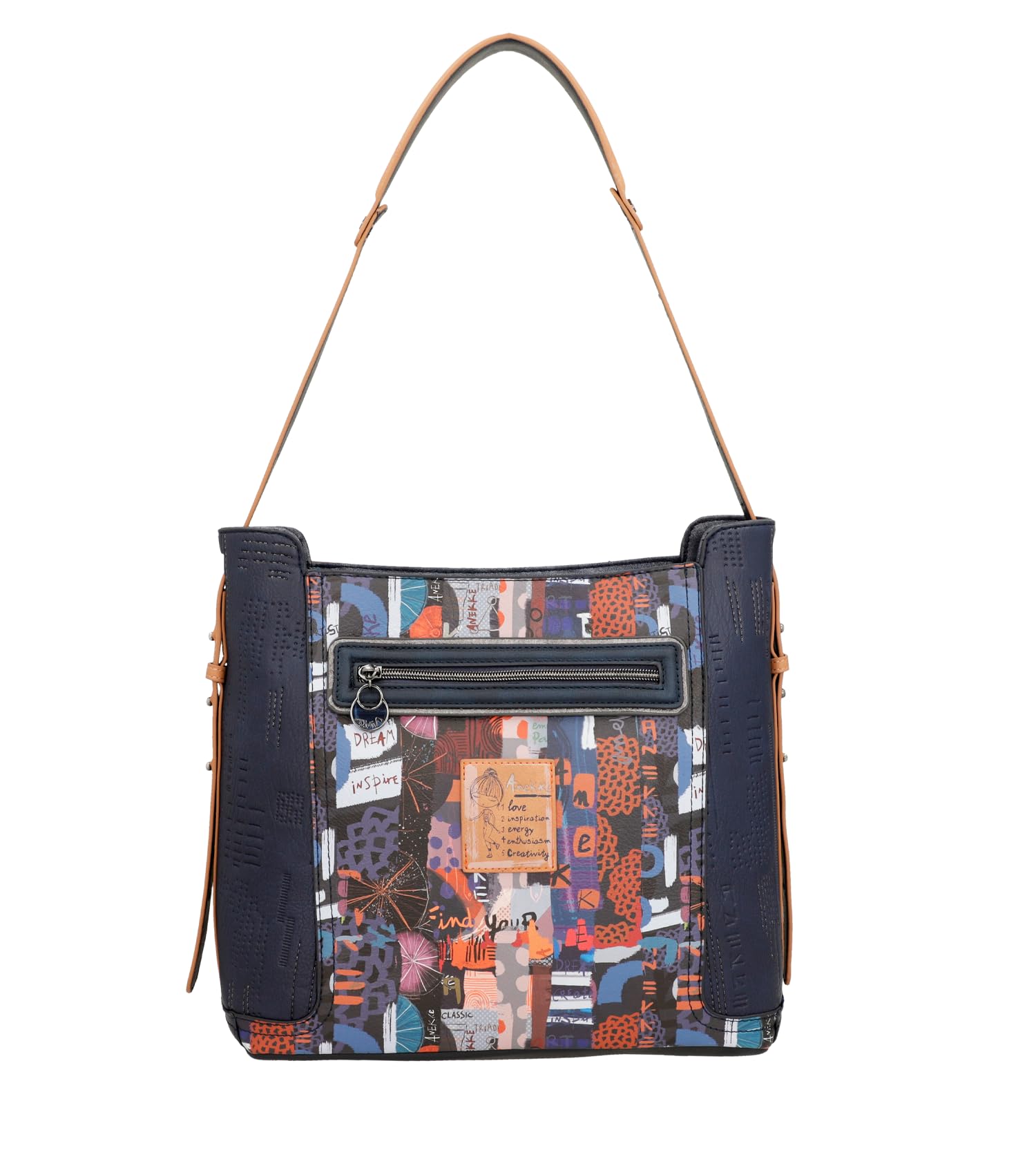 Anekke Große Schultertasche für Damen, 1 verstellbarer Schultergurt, Reißverschluss und zeitgemäße Tasche, Zubehör und Accessoires für Damen, Maße 31 x 30 x 13 cm, bunt, Zeitgenössisch