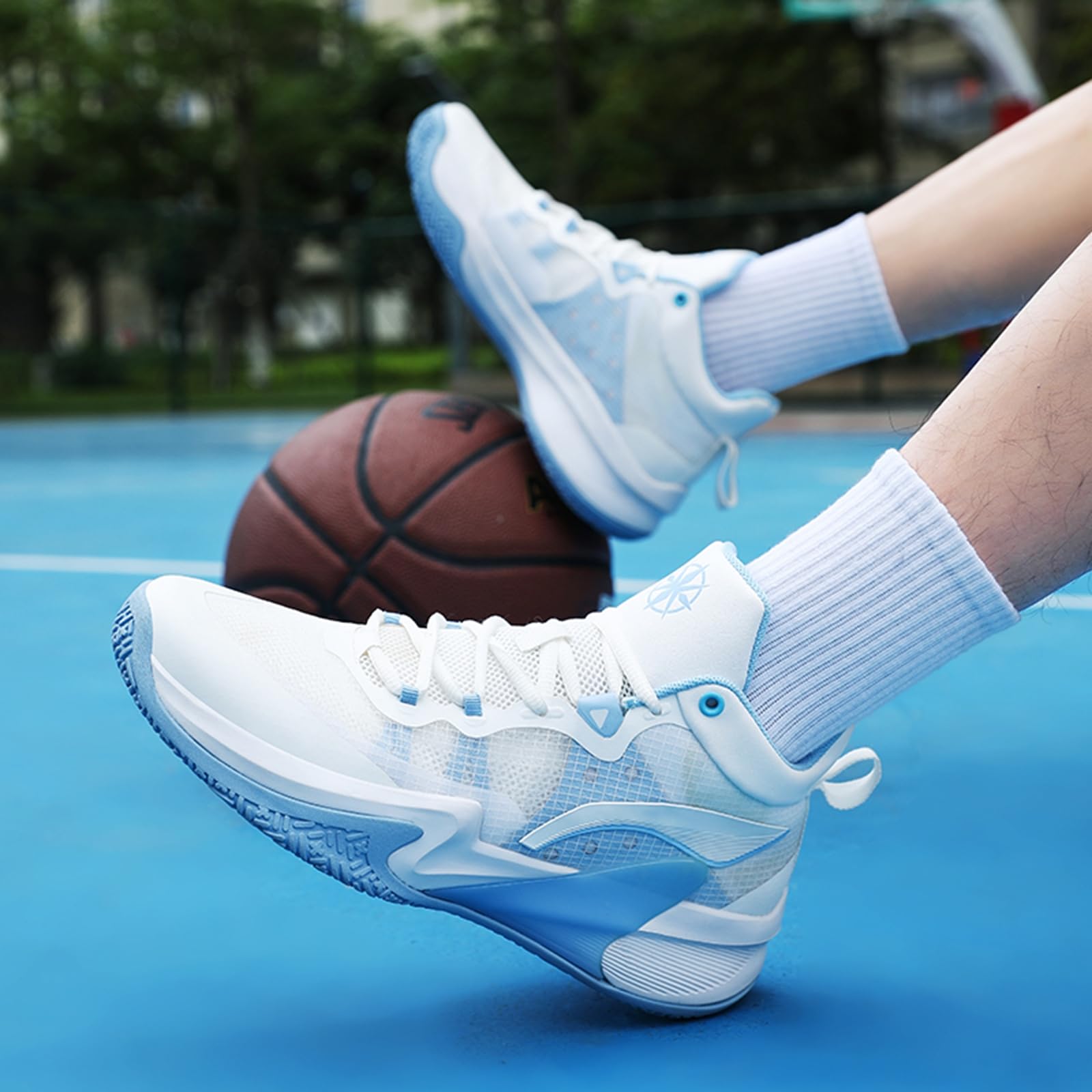 Zapatillas de Baloncesto Hombre Altas Protección Tobillo | Zapatillas de Baloncesto Hombre Altas Blanco Azul Protección Tobillo TPU Amortiguación