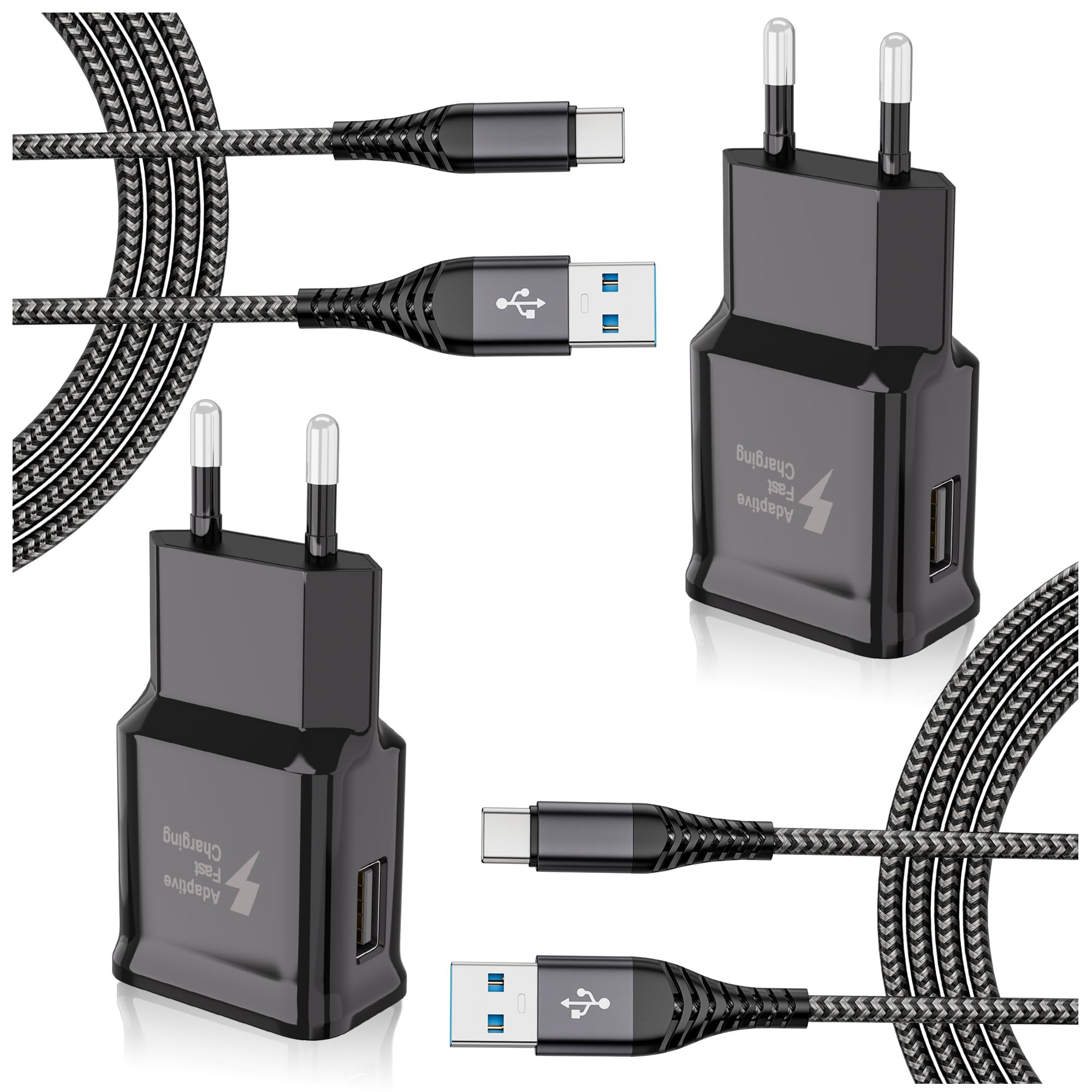 Ladegerät mit 2m Ladekabel USB Typ-C für Samsung Galaxy A13 A14 A15 A23 A25 A33 A34 A35 A40 A52 A53 A54 A55 A04S S8 S9 S10 S20 Plus M55 M34 M33 M15, Handy Schnellladegerät Schnellladekabel USB C