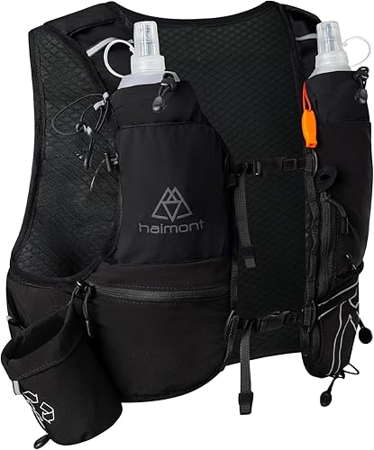 Haimont Chaleco de hidratación para correr con botellas de agua para mujeres y hombres, mochila de agua ligera ajustable de 8 litros con frascos