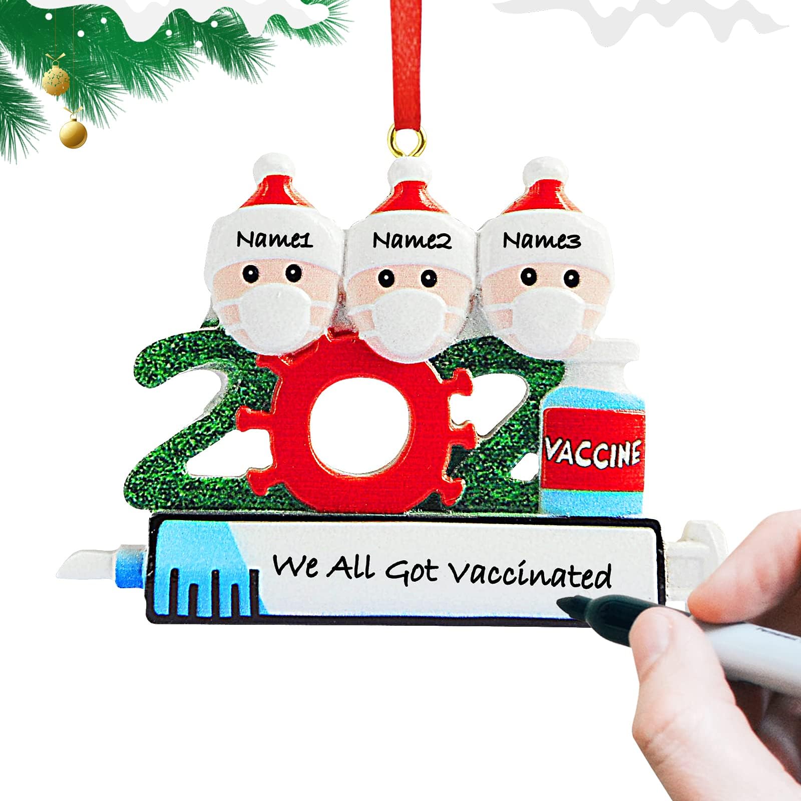 cosylive2021 Personalized Christmas Ornament, Family Name Christmas Party Decorating Hanging Gifts (A Type-Family of 3)