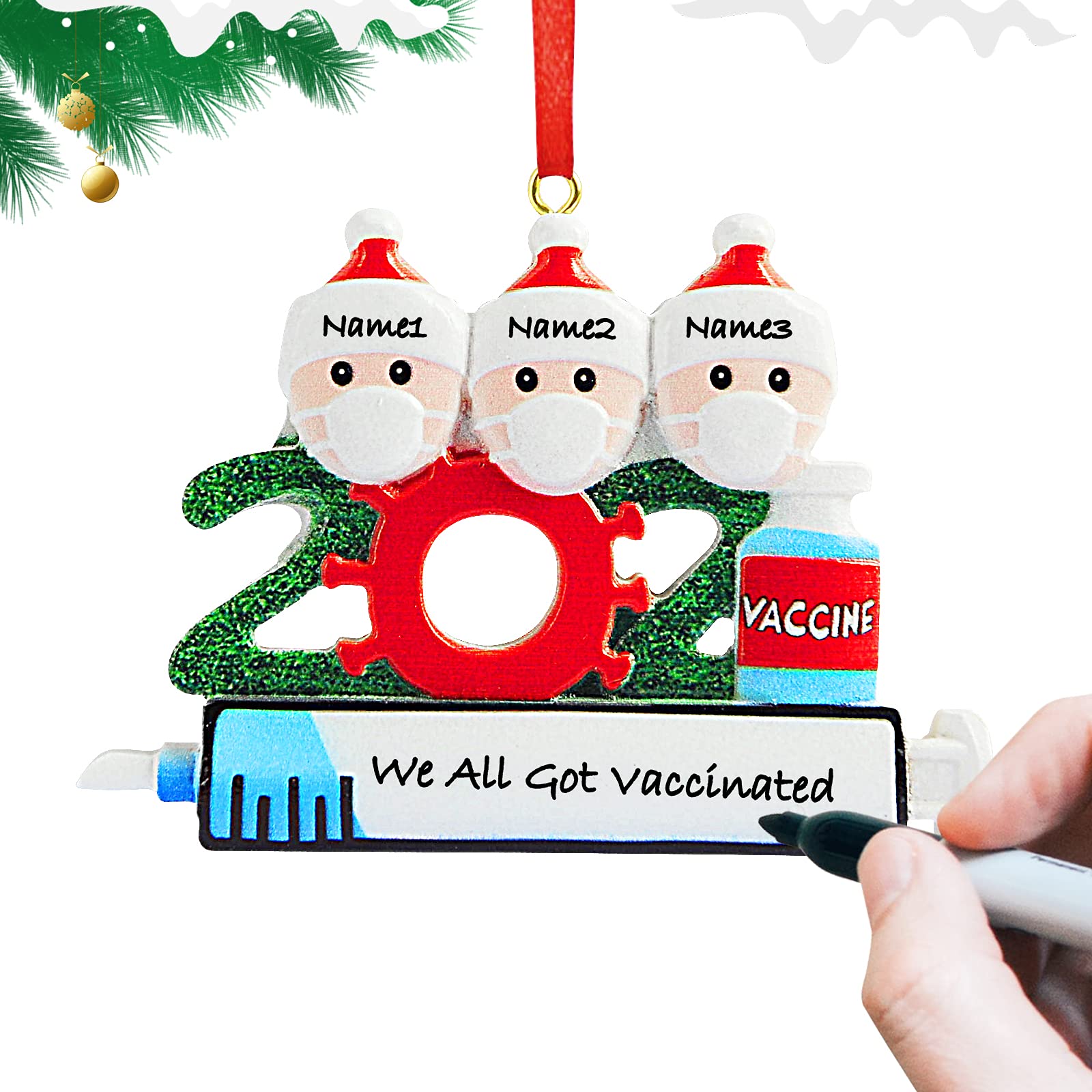 cosylive2021 Personalized Christmas Ornament, Family Name Christmas Party Decorating Hanging Gifts (A Type-Family of 3)