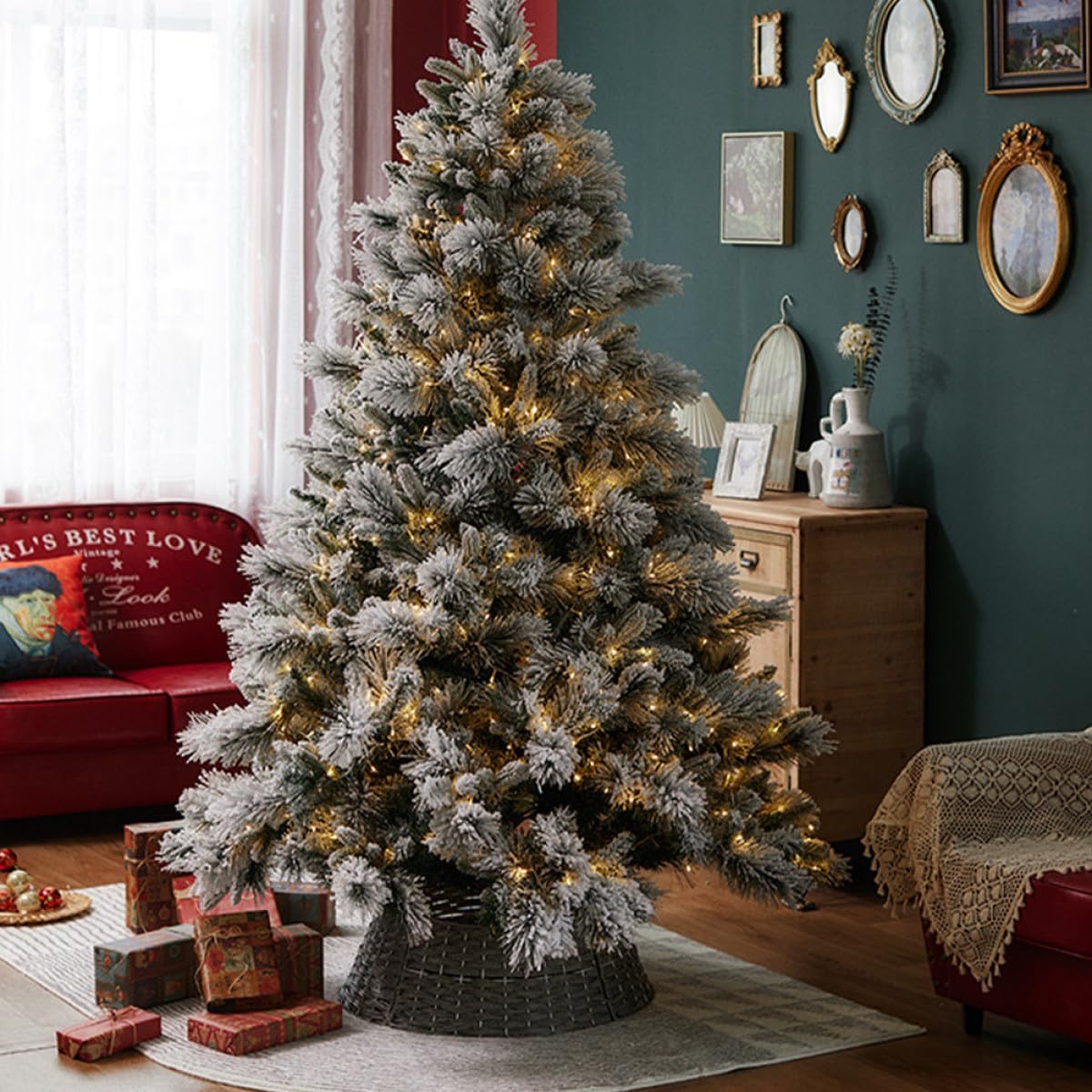 Falda para Árbol de Navidad de Plástico Collar Rústico, Decoración Práctica Fina Elaboración para Árbol Artificial en Sala o Bar