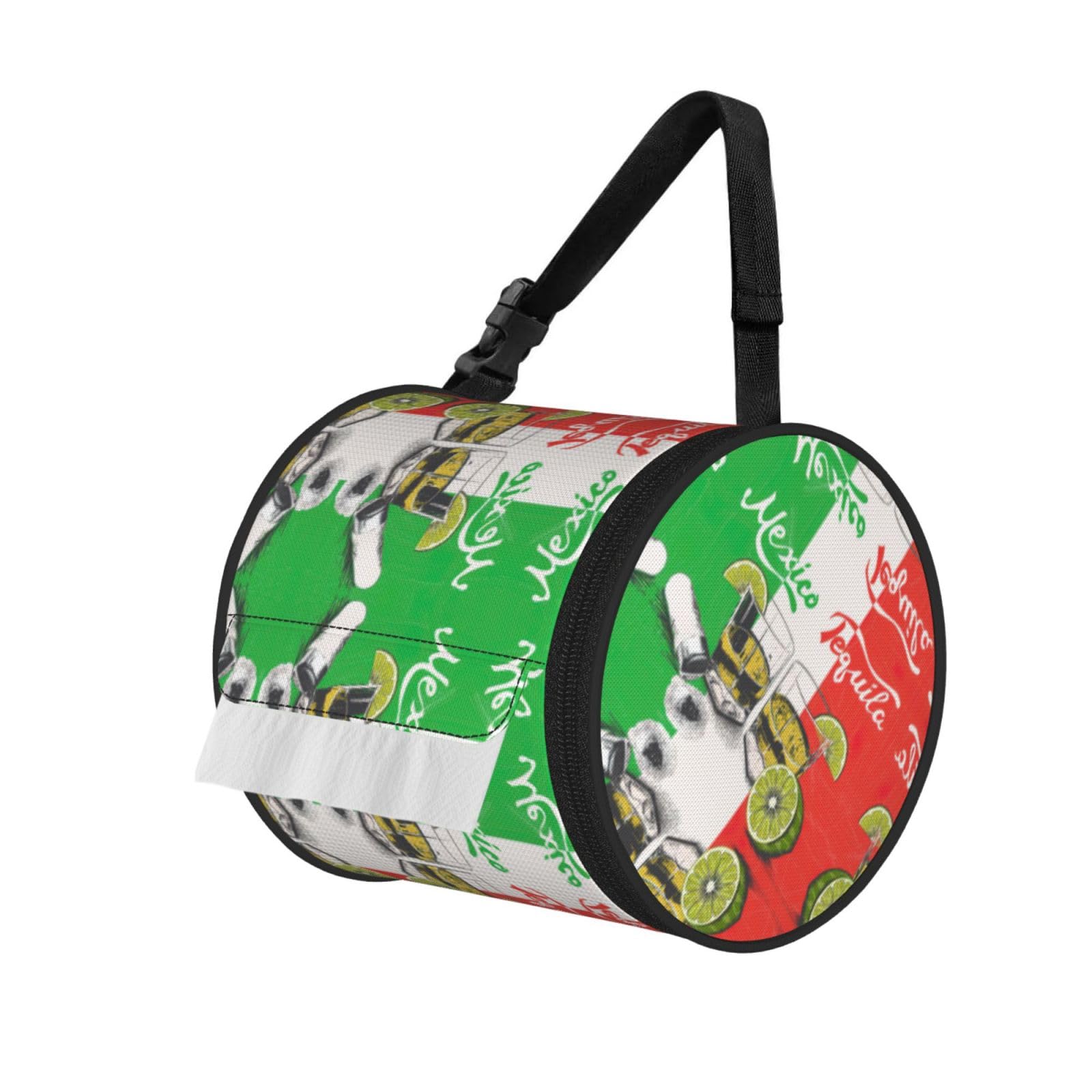 mexico flag and tequila Printed Hanging Tissue Organizer, Smooth Zipper Oxford Cloth Roll Holder for RV Bathroom Desk