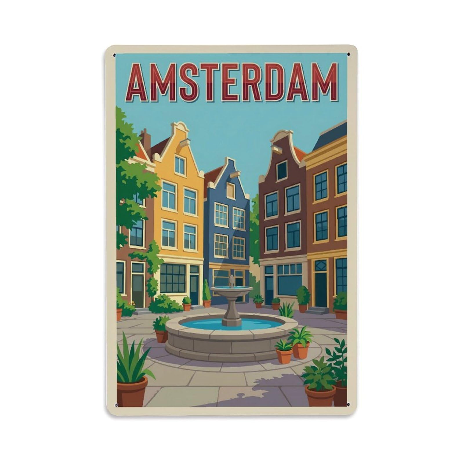 Vintage Travel Courtyard Netherlands Hidden（1） Metal Tin Sign Plaque Wall Decor for Cafe, Club Bar, Office, Home Garden Metal Poster 8x12Inch