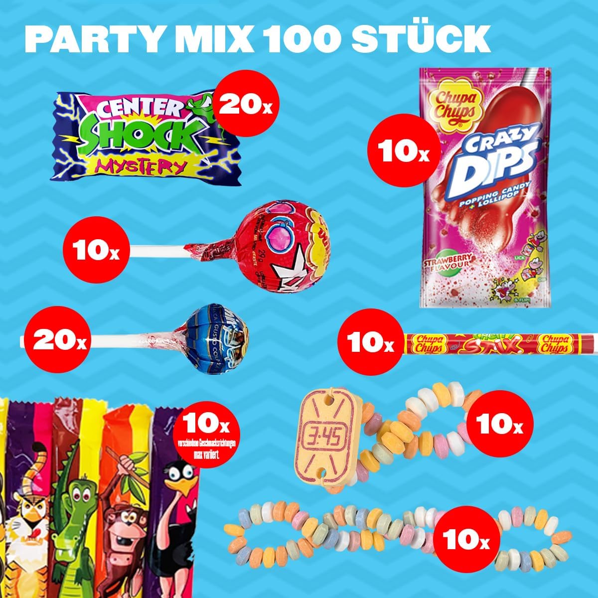 Chupa Chups Teenager Süßigkeiten Mix, 100-teilig mit Lollis, Kaugummis & Bonbons von Center Shock & Chupa Chups, geeignet für Geburtstag & Weihnachten, 1000g