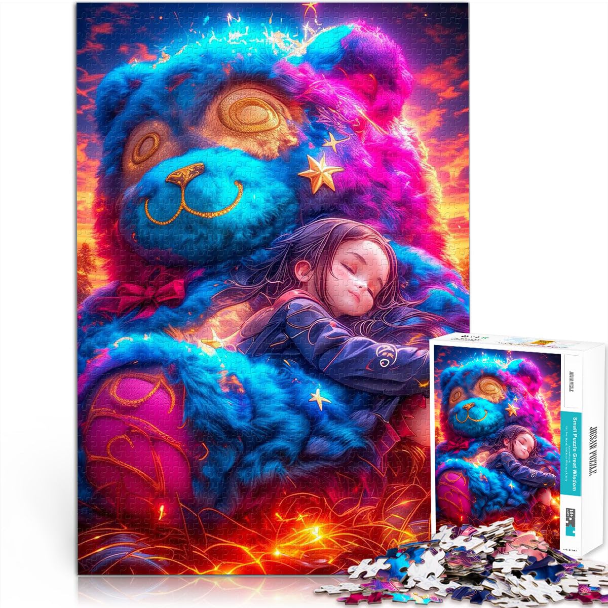 Jigsaw Puzzles for Adults 1000 Pieces Girl Sleeping with Giant Teddy Bear Educational Games 50x75cm Parent-child interaction for Age 14 Years Up
