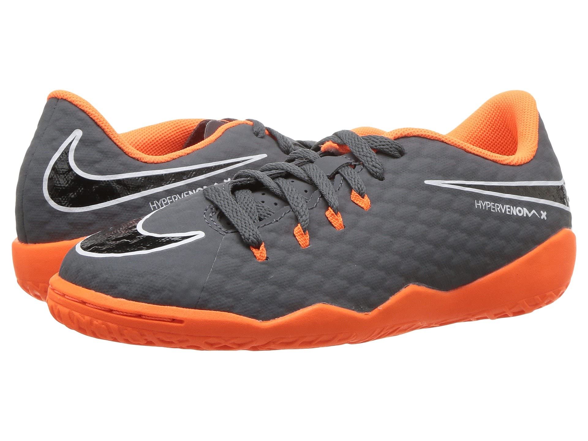 Jr. Hypervenom PhantomX 3 Academy Dynamic Fit IC Soccer (Toddler/Little Kid/Big Kid) Dark Grey/Total Orange/White 3 Little Kid M