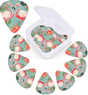Flamingo Love Flowers print Guitar Picks 12 Pack Personalized Guitar Picks with Storage Box Guitar Accessories for Ukulele Electric Acoustic Guitars Bass