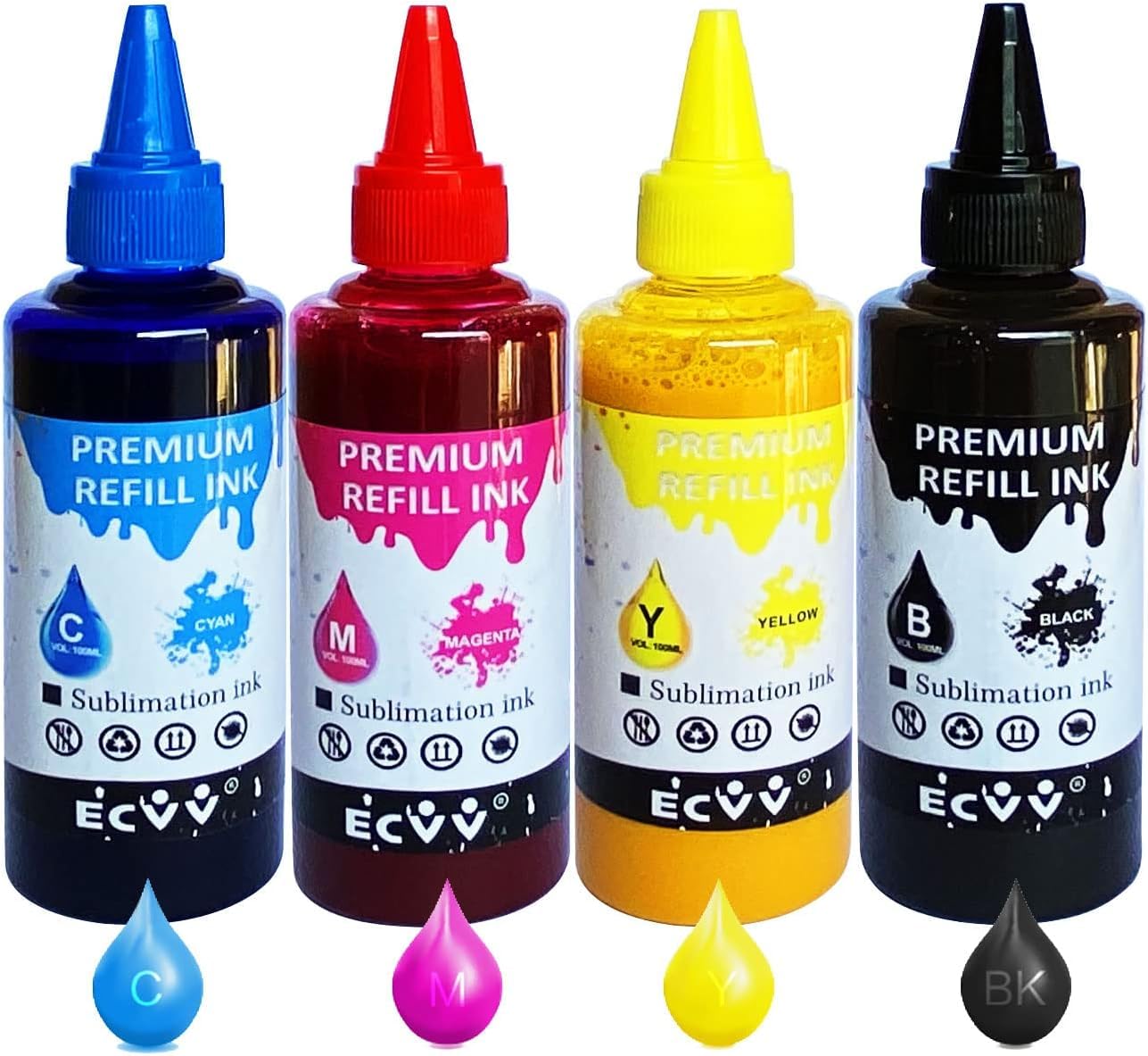 Sublimation Ink Refilled for Epson C88 C88+ WF7720 ET2720 WF7710 ET2650 ET2750 WF2750 WF3620 Printer(1Black 1Cyan 1Magenta 1Yellow,4-Pack)