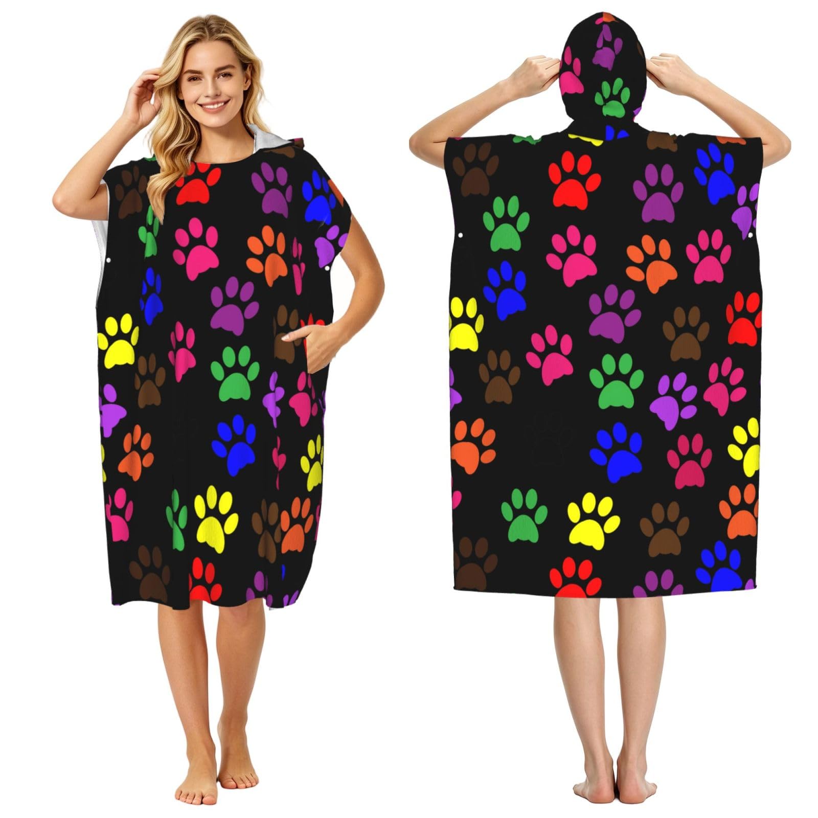 Poadnly Paw Prints, Adult Hooded Beach Towel 90 x 110 cm,Changing Bath Robe, Surf Poncho Towel For Women Men