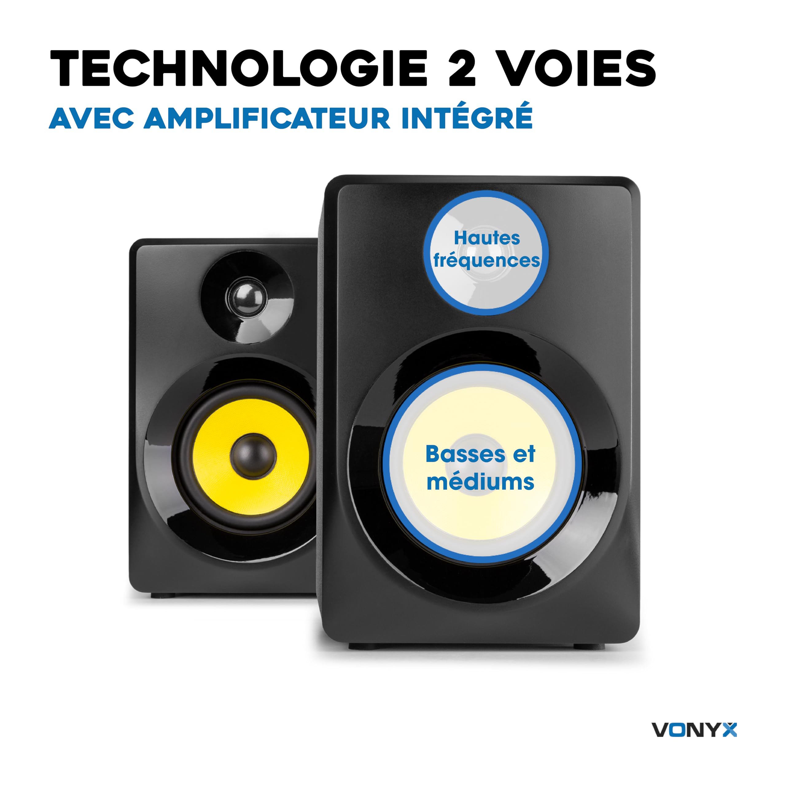 VONYX SMN50B Enceintes Monitoring - Paire d'Enceintes de Studio 5 Pouces, Puissance 140 Watts Max, Réglages Graves et Aigus, Qualité Idéale pour Mastering en Studio