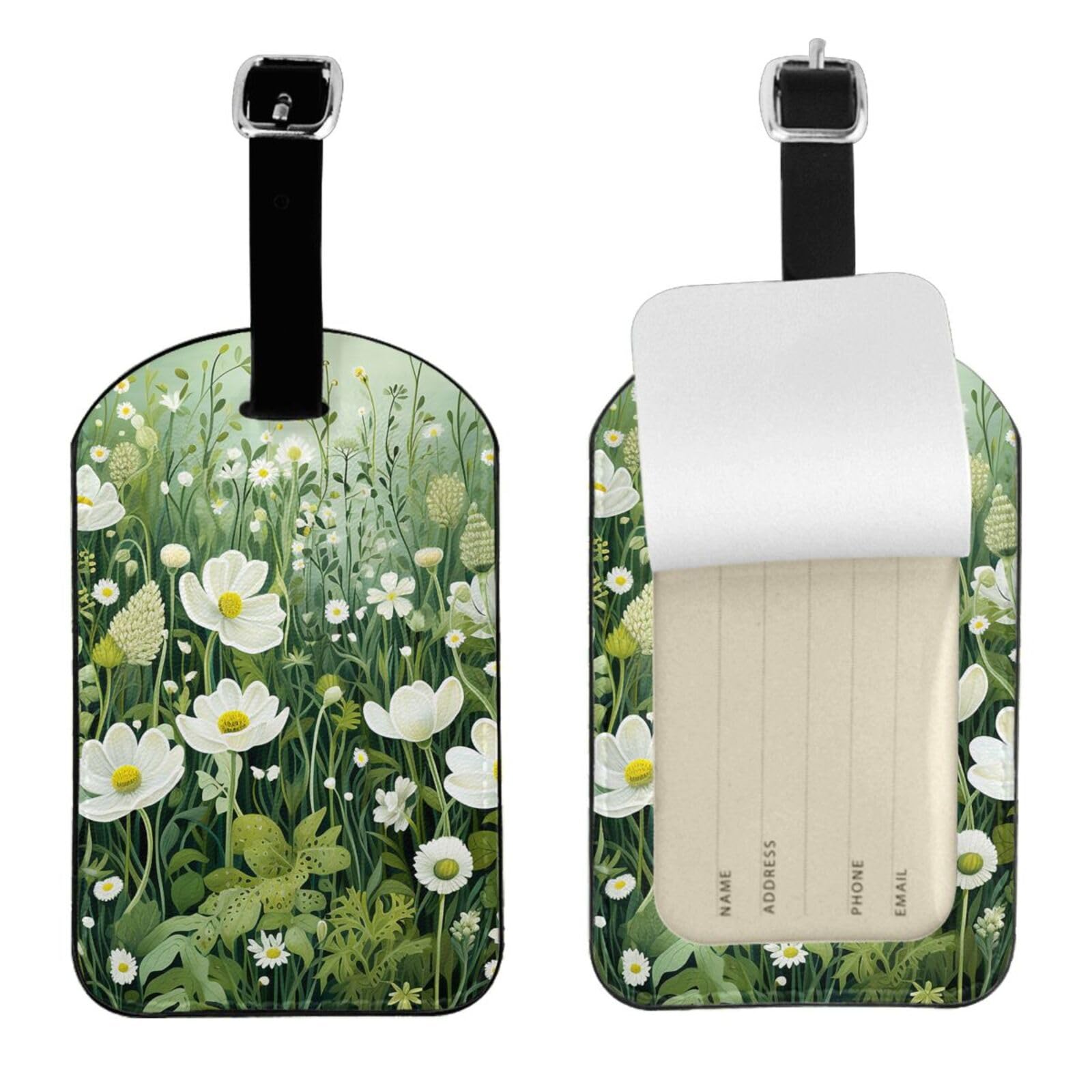 HSYOYO Green Floral Luggage Tag Leather Suitcase Tags Cute Luggage Identifiers for Suitcases Privacy Cover Travel Name Tag for Kids Adult
