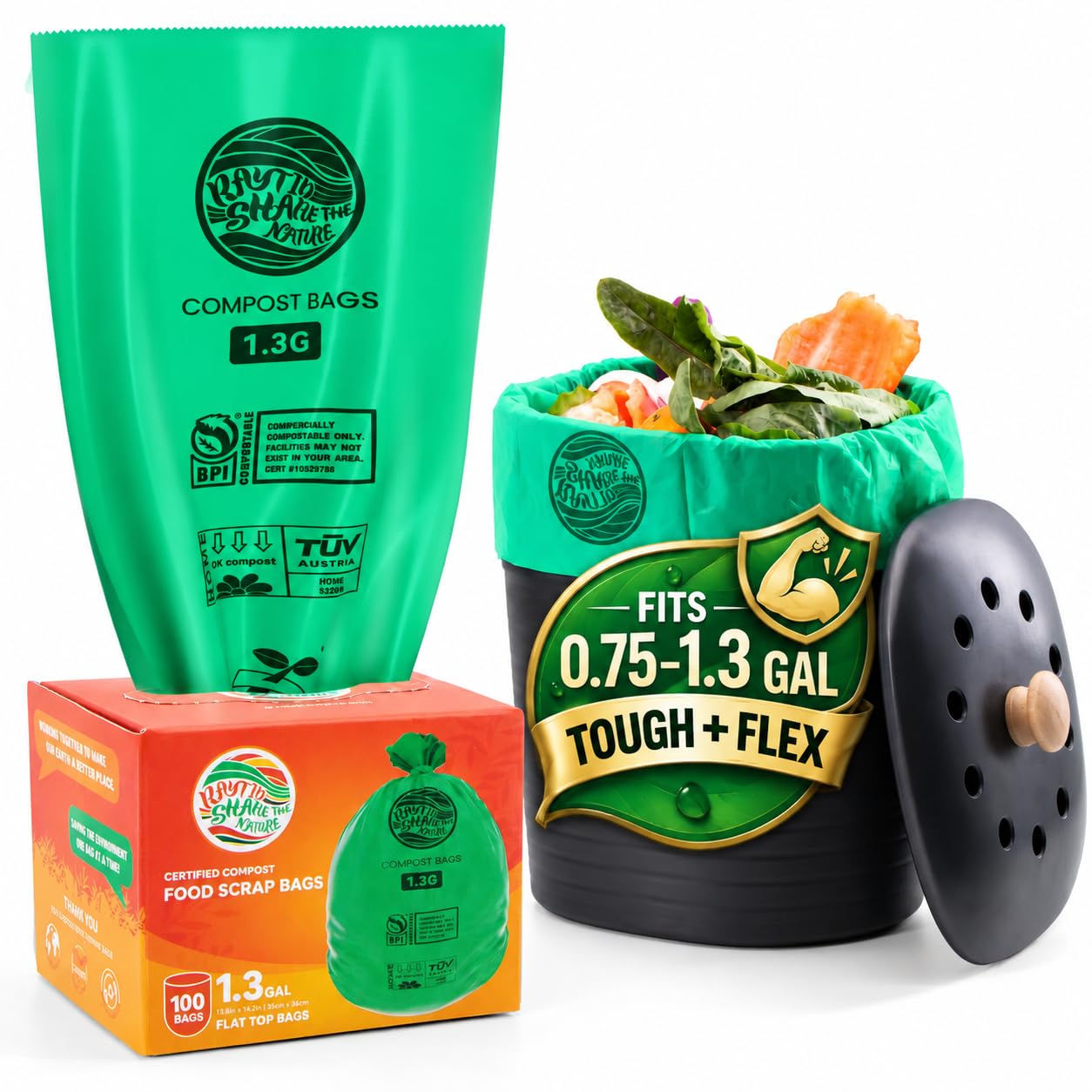 RAYTID Compostable Trash Bags 2.6 Gallon For Kitchen Countertop Bin, Available In 1.3, 2, And 3 Gallon Sizes, 120 Count, Small Kitchen Food Scrap Wast_desvips.com