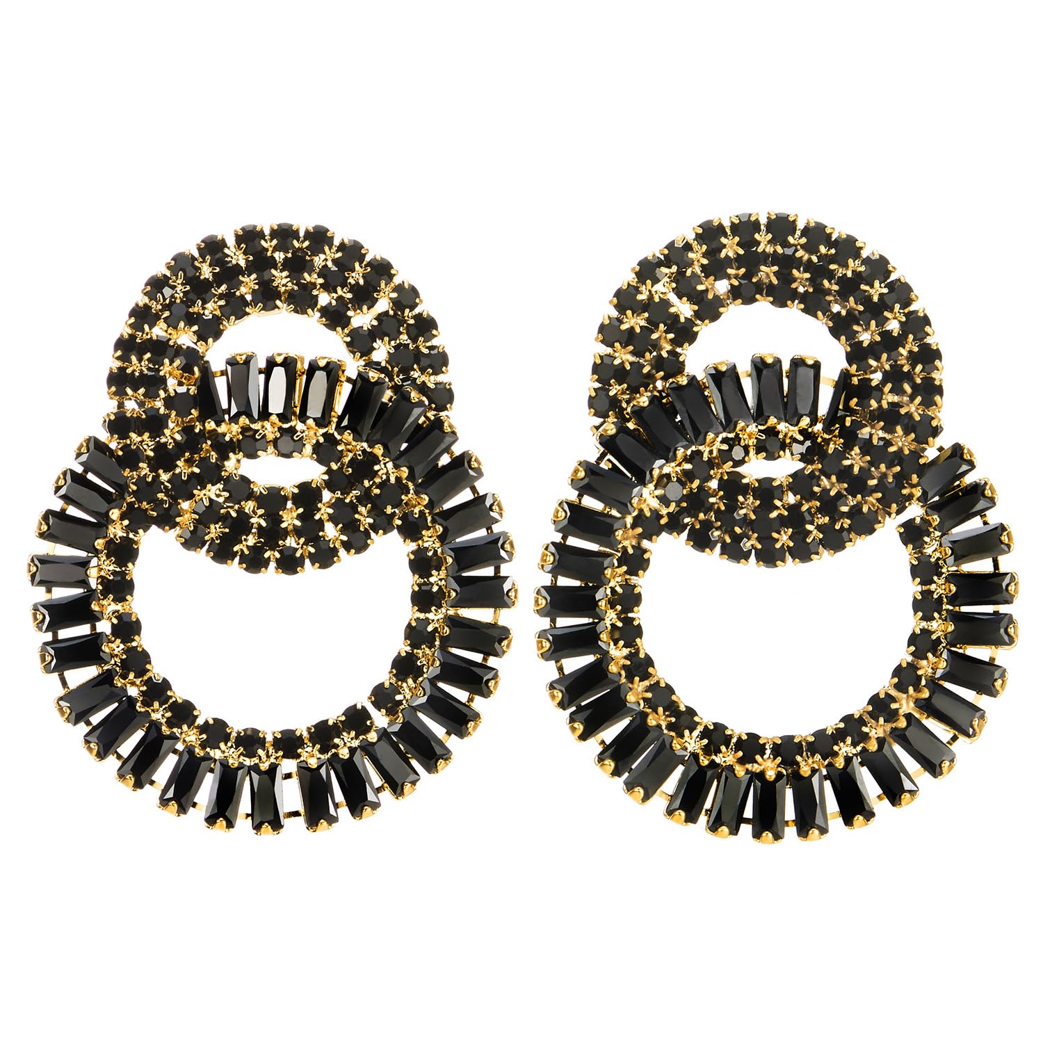Black Rhinestone Pave Interlock Circle Statement Earring Dangle Drop Elegant Party Prom Dress