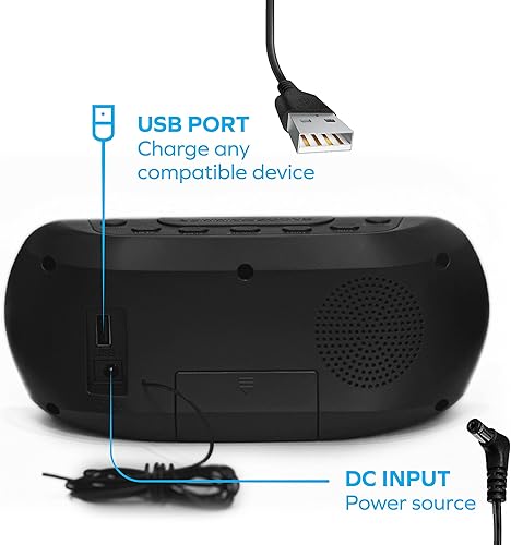 Miniatura 4 de Coby Reloj despertador digital dual con radio FM, pantalla LED grande con batería de respaldo, cargador de teléfono USB, volumen, atenuador, 20