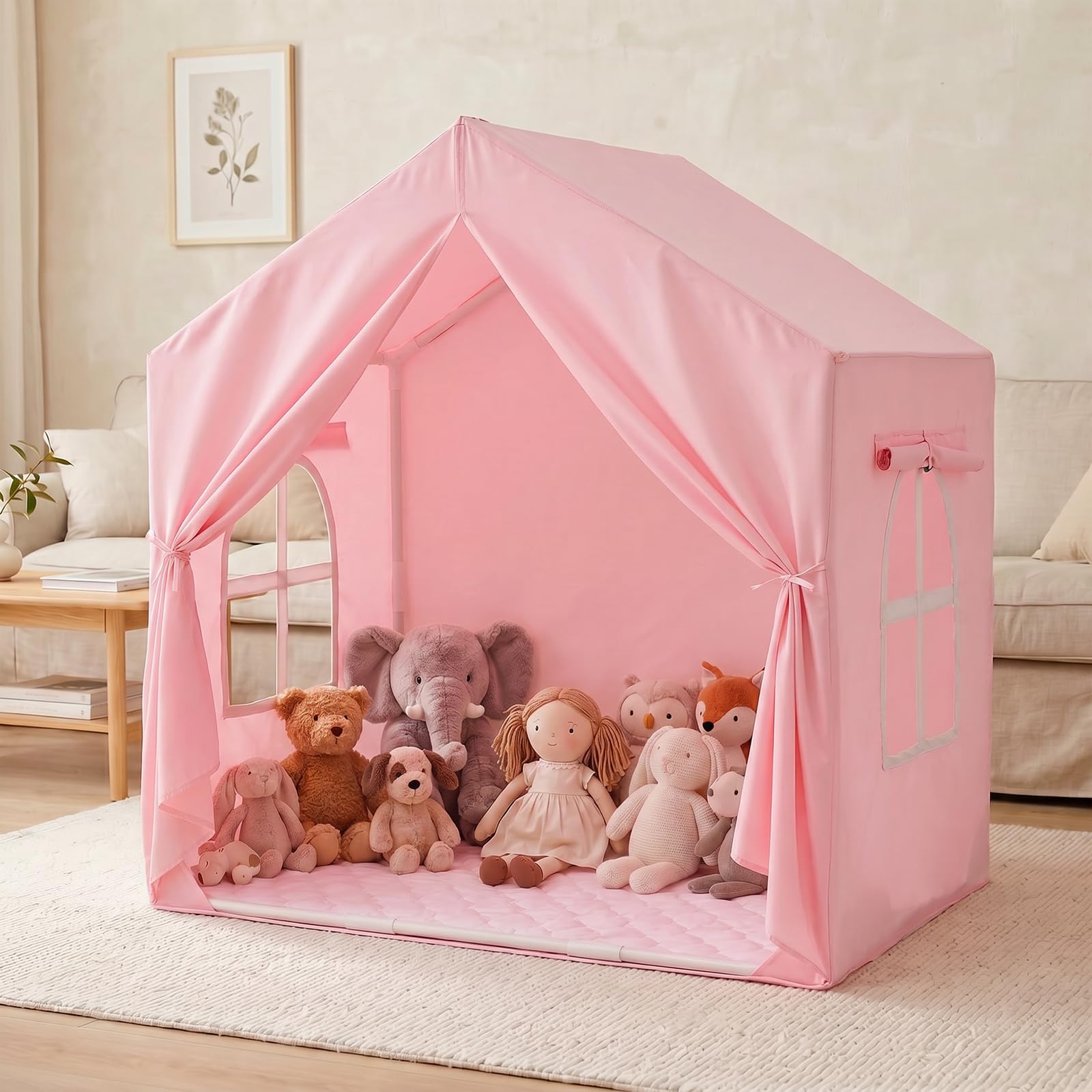 SISTICKER Kids Play Tent: Play House for Kids Indoor - Large Toddler Tent With Mat and Window - Childrens Princess Tent for Girls and Boys Outdoor Indoor Toy Playroom Gift (Pink) — image 1