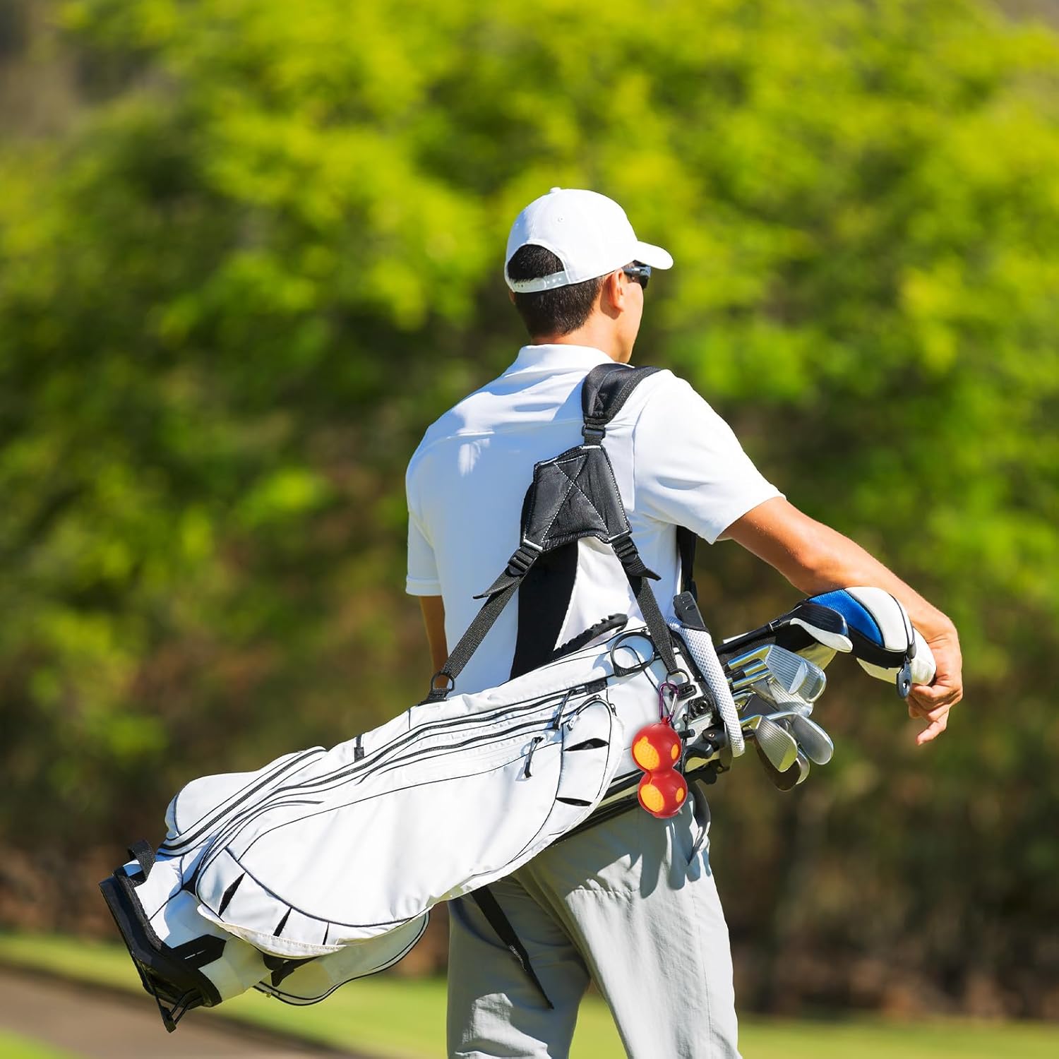 Golf Ball Holder, 2 Pack Silicone 2 Balls Carrier Protective Portable Sleeve with Buckle for Golf Bag Belt, Rose Red, Blue