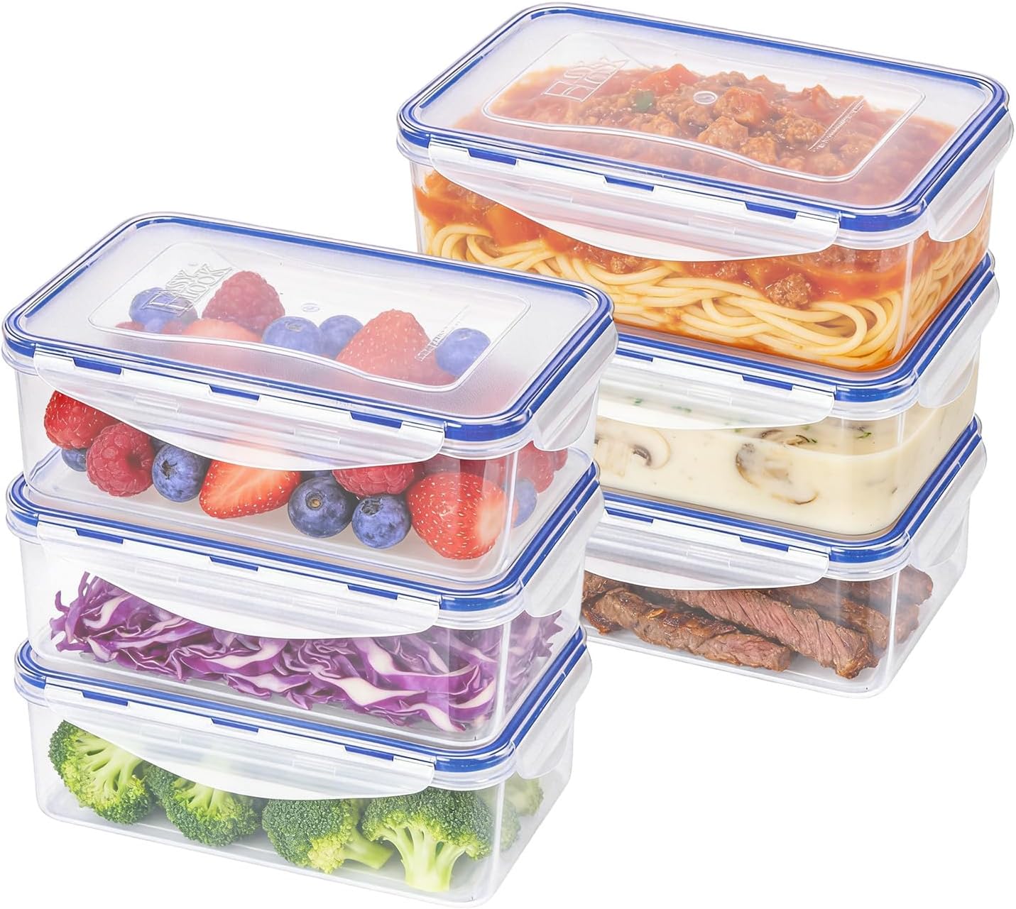 KIGI Airtight Reusable Meal Prep Containers, Leak-Proof & Stackable, 4-Sided Locking Lids, Ideal for Food Storage, Lunch & Leftovers, Microwave, Freezer & Dishwasher Safe, 39 oz, 4.8 Cup, 12 Piece Set