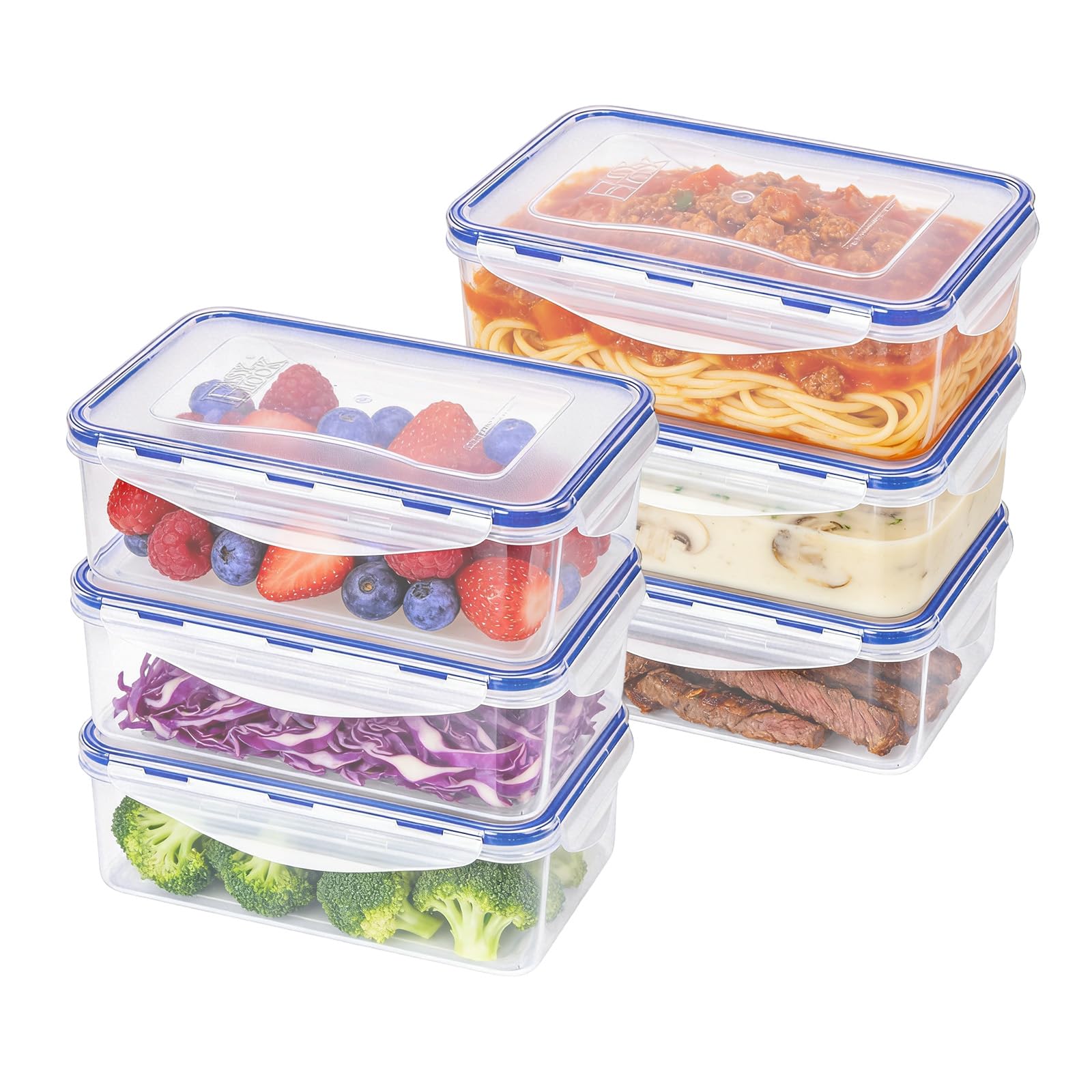 Confezione da 6 contenitori ermetici per alimenti con coperchi, contenitori in plastica riutilizzabili, 1,15 l, a prova di perdite, per adulti, adatti a microonde e freezer, lavabili in