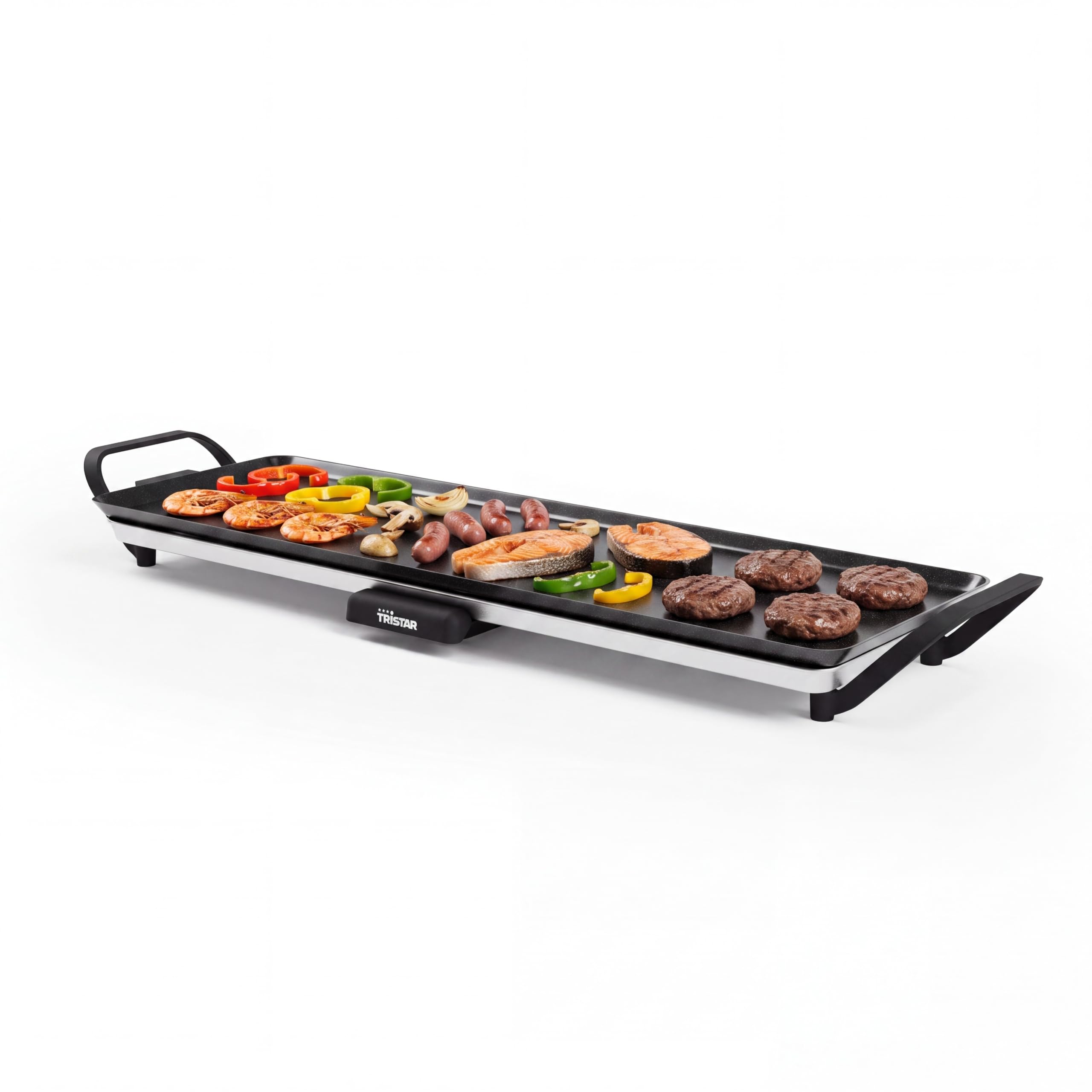 Tristar Plancha delgada L - Gran superficie de 70 x 23 cm - Termostato ajustable - Revestimiento antiadherente - Bandeja recolectora de grasa extraíble - Fácil de limpiar - BP-2668