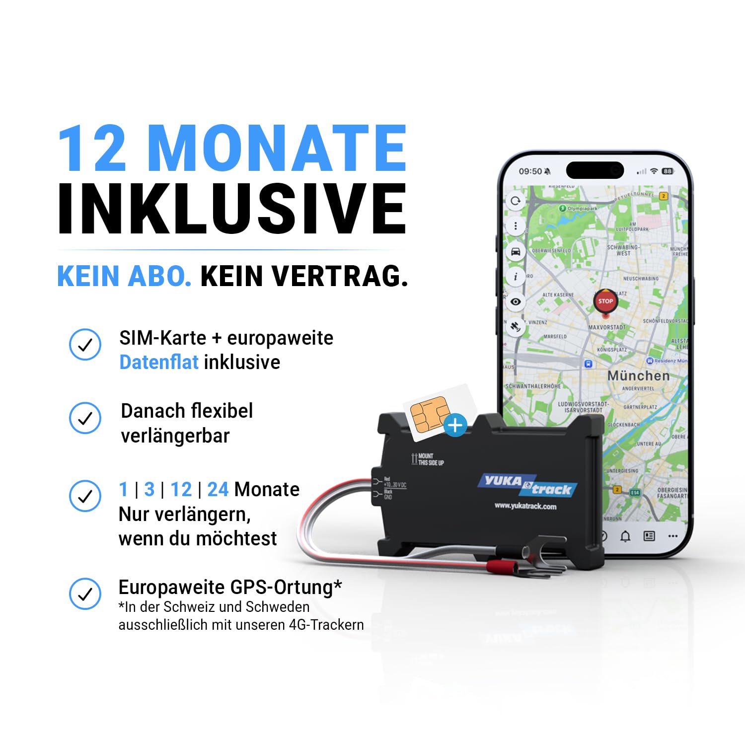 easyWire Traceur GPS pour Voiture, Moto, Camion et Caravane | Carte SIM et données incluses, suivi live en Europe, carnet de route, sans abonnement ni contrat, prêt à l’emploi