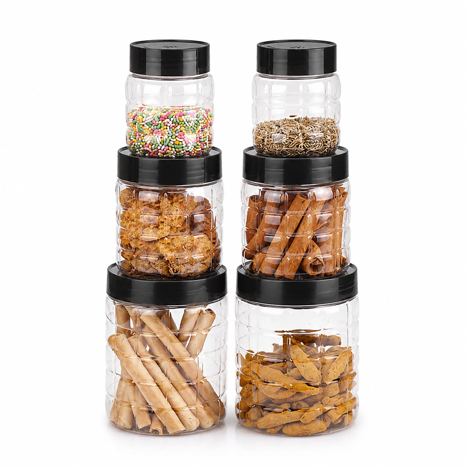 Cello Checkers Plastic PET Canister Set, 6 Pieces, Clear, Safe Plastic, Capacity - 300ml+650ml+1200ml x 02 Each