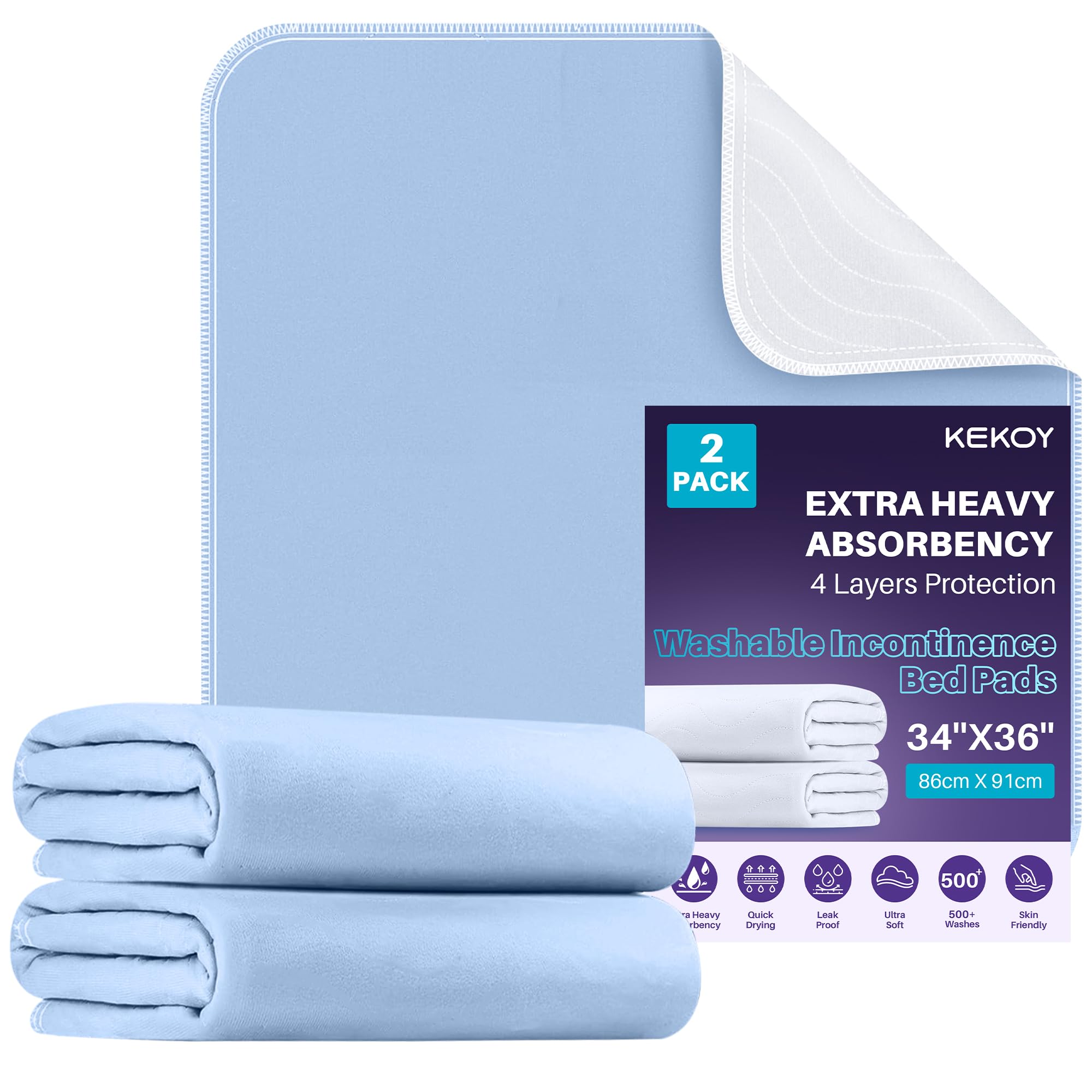 Kekoy Alèse Lavable Adulte, Alèse Imperméable (4 Couches, Réutilisable) : Fait Office de Tapis Animaux, Tapis Apprentissage Toilette – pour Âgés, Adulte, Enceintes | 2 Pièces, 86x91 cm