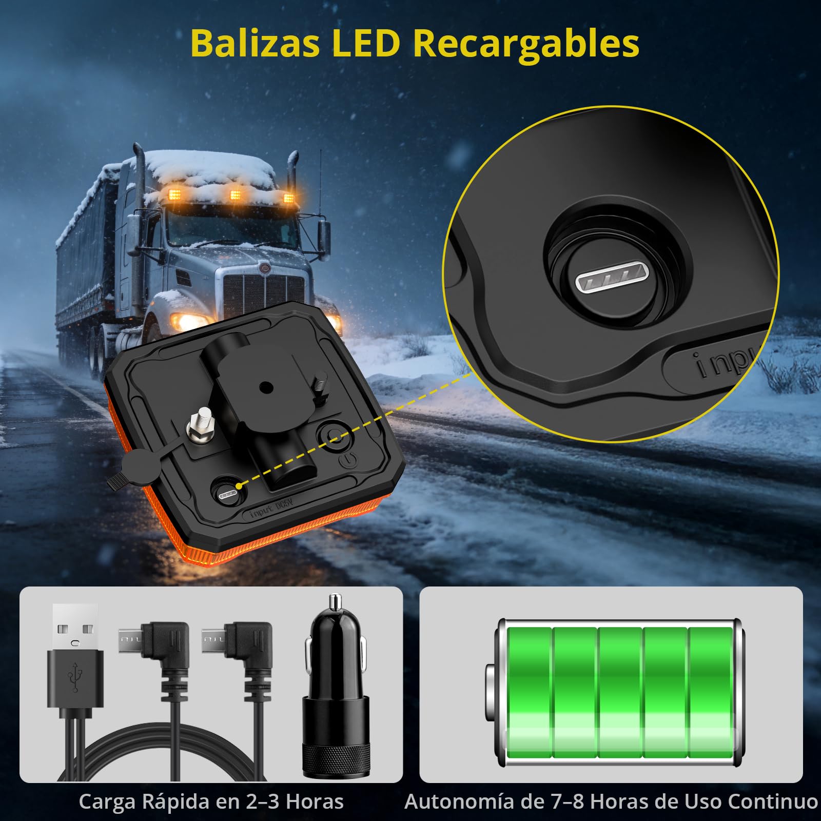 PROZOR Pilotos Traseros Remolque LED Ámbar 2PCS Luces Remolque Traseras Magnéticas Recargables Montaje Luces Traseras Vehículo Luz Emergencia Estroboscópica IP65 18 Modos Flash